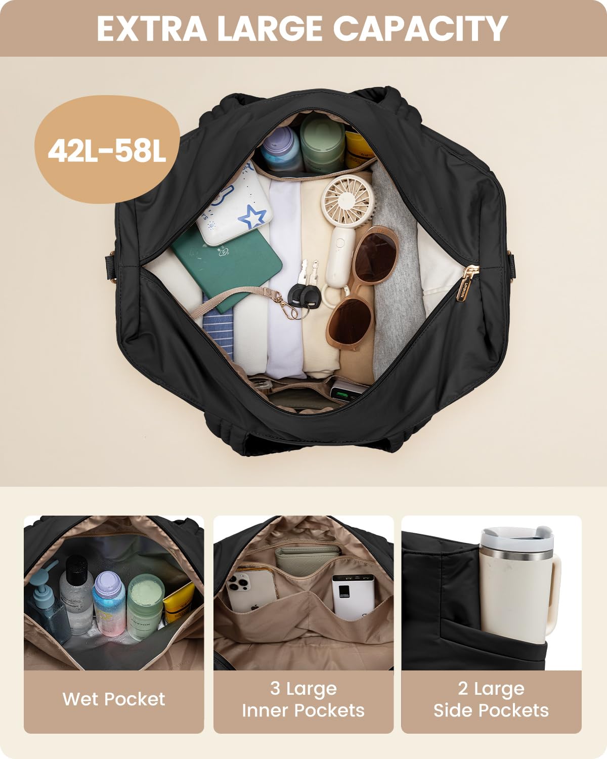 LOVEVOOK Puffer Weekender Duffle Bag for Women - Lightweight Travel Overnight Bag with Shoe Compartment, Carry-On Gym Tote & Hospital Bag | Perfect for Weekend Getaways, Gym Workouts & Business Trips