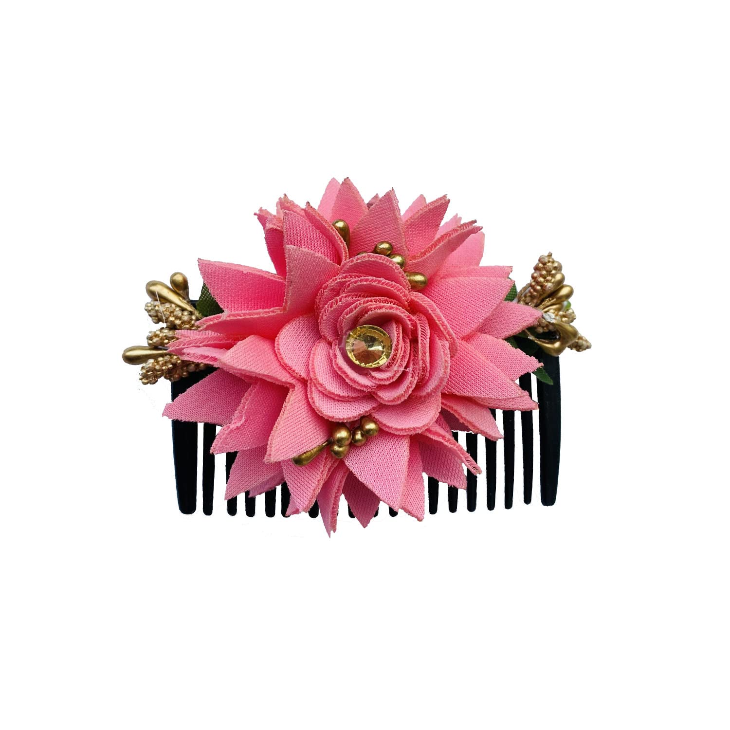 VinshBond Floral Side Clip Comb - Pink Hair Bun Clip for Women & Girls | Pack of 1 | Perfect for Weddings, Parties & Everyday Hairstyles