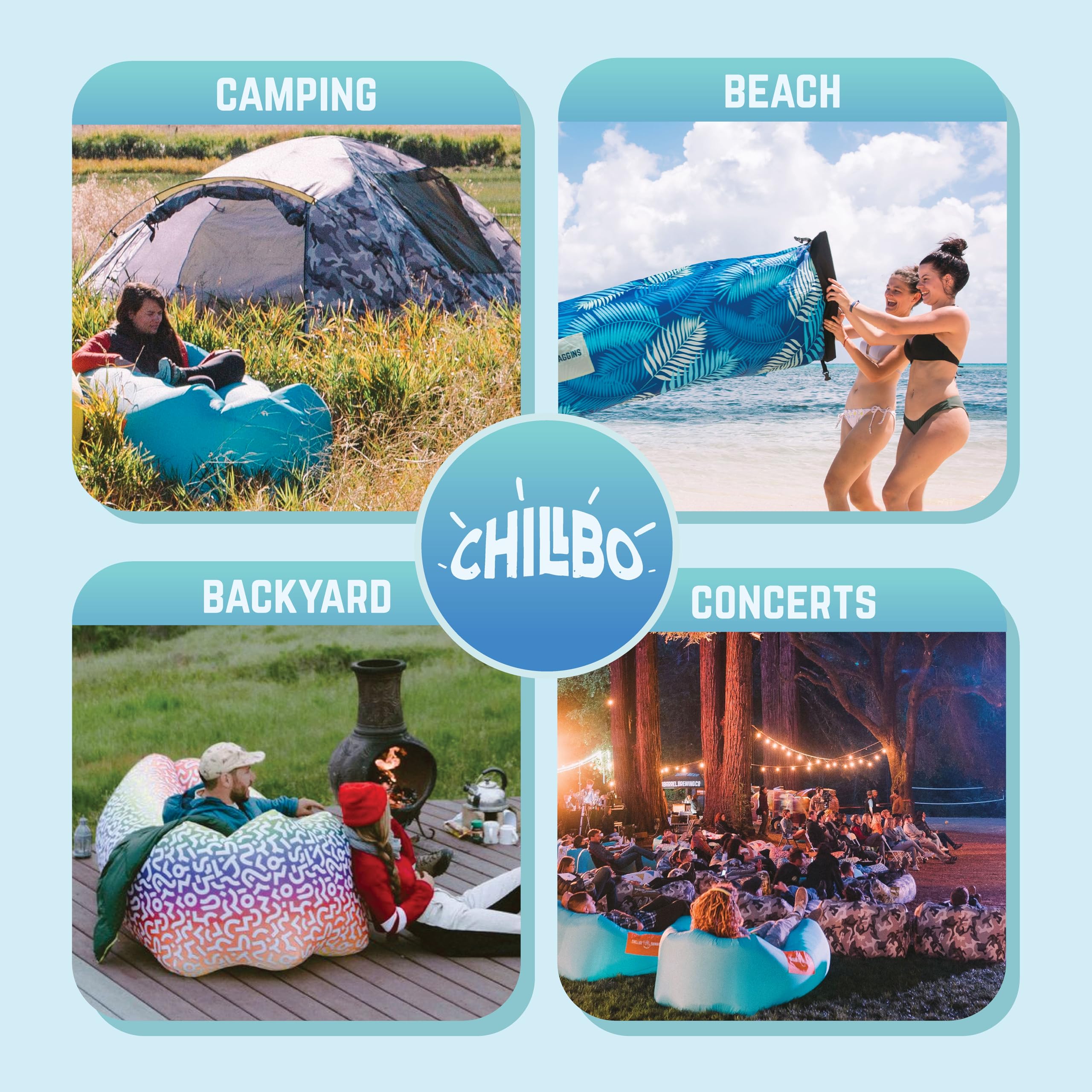 Chillbo Inflatable Couch - Portable Blow Up Sofa for Camping, Beach & Outdoor Adventures | Quick Setup Inflatable Chair for Hiking, Picnics & Music Festivals | Lightweight & Compact Travel Lounger