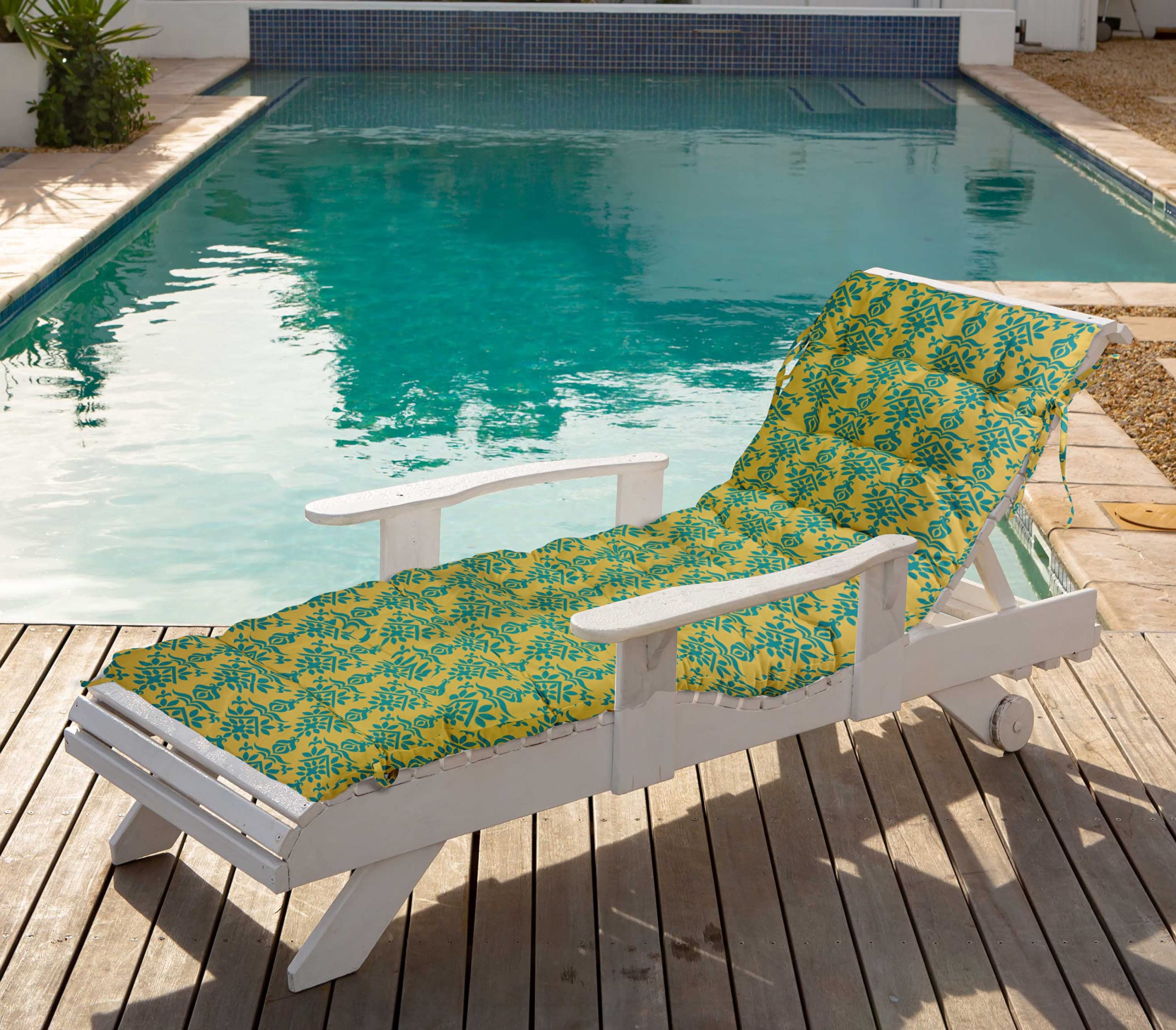 Quilted Thick Padded Seat Cushion for Rocking Chair, Sofa & Recliner - 74 x 23 Inches with Ties - Yellow Outdoor Garden & Terrace Bench Cushion - Perfect for Patio, Deck, and Sunroom Relaxation
