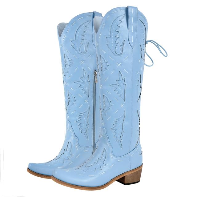 Yolkomo Women's Western Cowboy Boots - Knee High Cowgirl Boots with Lace Up Design | Perfect for Country Dancing, Rodeo Events & Western Fashion Outfits
