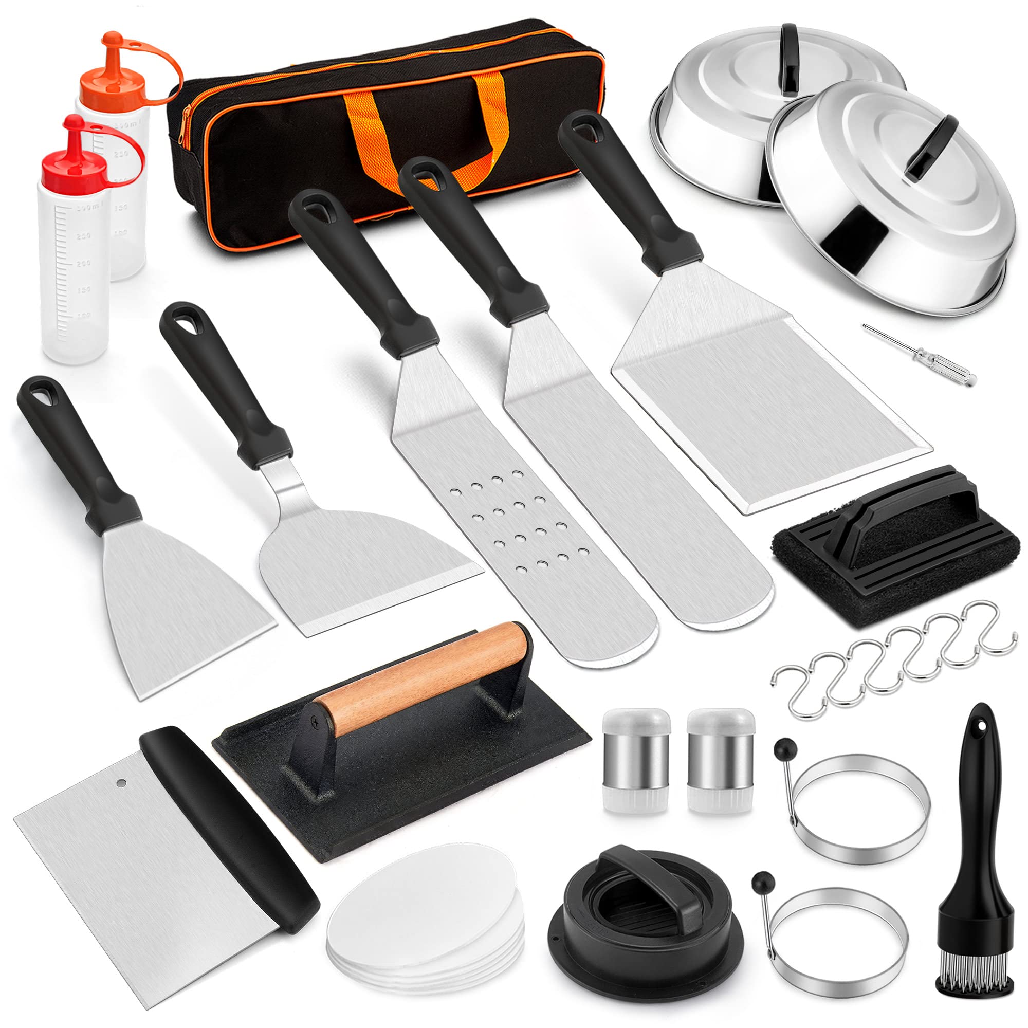 21-Piece Stainless Steel Griddle Accessories Kit - Leonyo Flat Top Grill Tools Set with 12