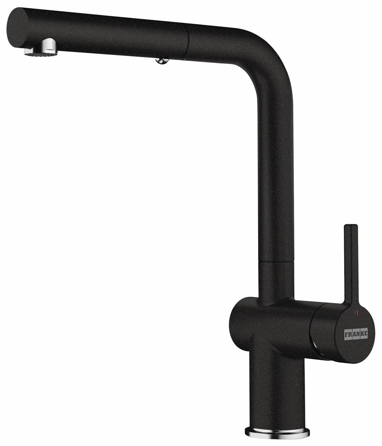 Franke Bi-Chrome/Onyx Pull-Out Spray Kitchen Faucet - High Arc Modern Design for Easy Dishwashing & Food Prep | Perfect for Home, Restaurant & Commercial Kitchens