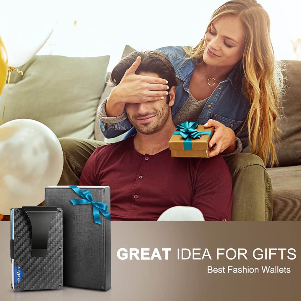 LEXTURE Custom Minimalist Wallets for Men - Personalized RFID Blocking Money Clip Wallet (Matte Carbon Fiber) | Perfect Gift for Dad, Husband & Business Professionals
