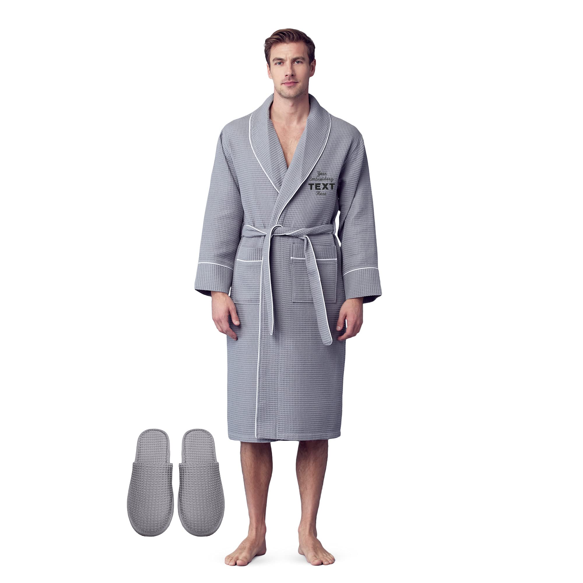 Luxury Soft Waffle Weave Cotton Bath Robe for Men - Premium SPA Lotus Linen Kimono Style Robe - Perfect for Spa, Lounge, and Home Relaxation