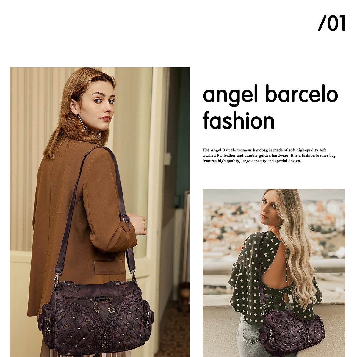 Angel Barcelo Women's Fashion Handbags - PU Leather Tote, Shoulder Bag & Satchel Purse with Top Handle | Stylish Hobo Bag for Work, Travel & Everyday Use