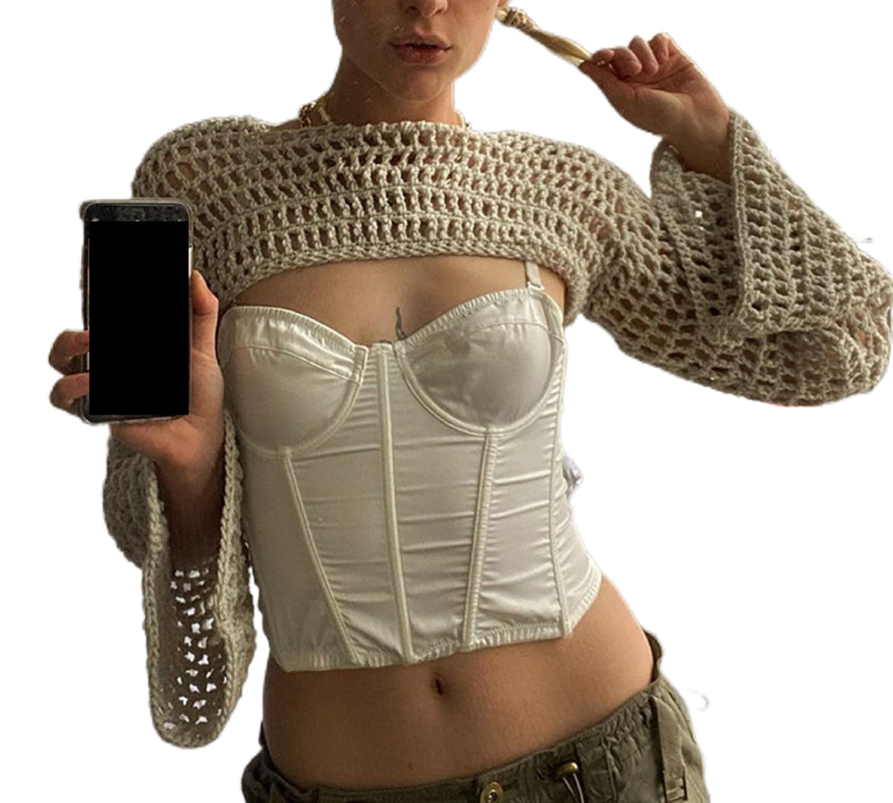 Trendy Y2K Women's Knitted Crop Top - Color Block Patchwork Sweater Long Sleeve Crochet Coverup | Fall Streetwear Fashion for Casual Outings & Music Festivals