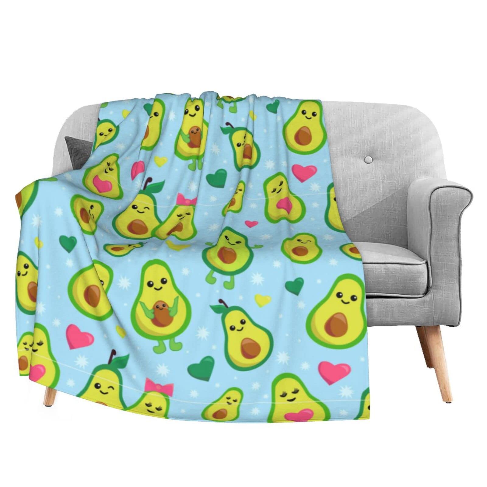 **Delerain Soft Flannel Blanket - Cartoon Avocado & Heart Design, Lightweight & Cozy, 60