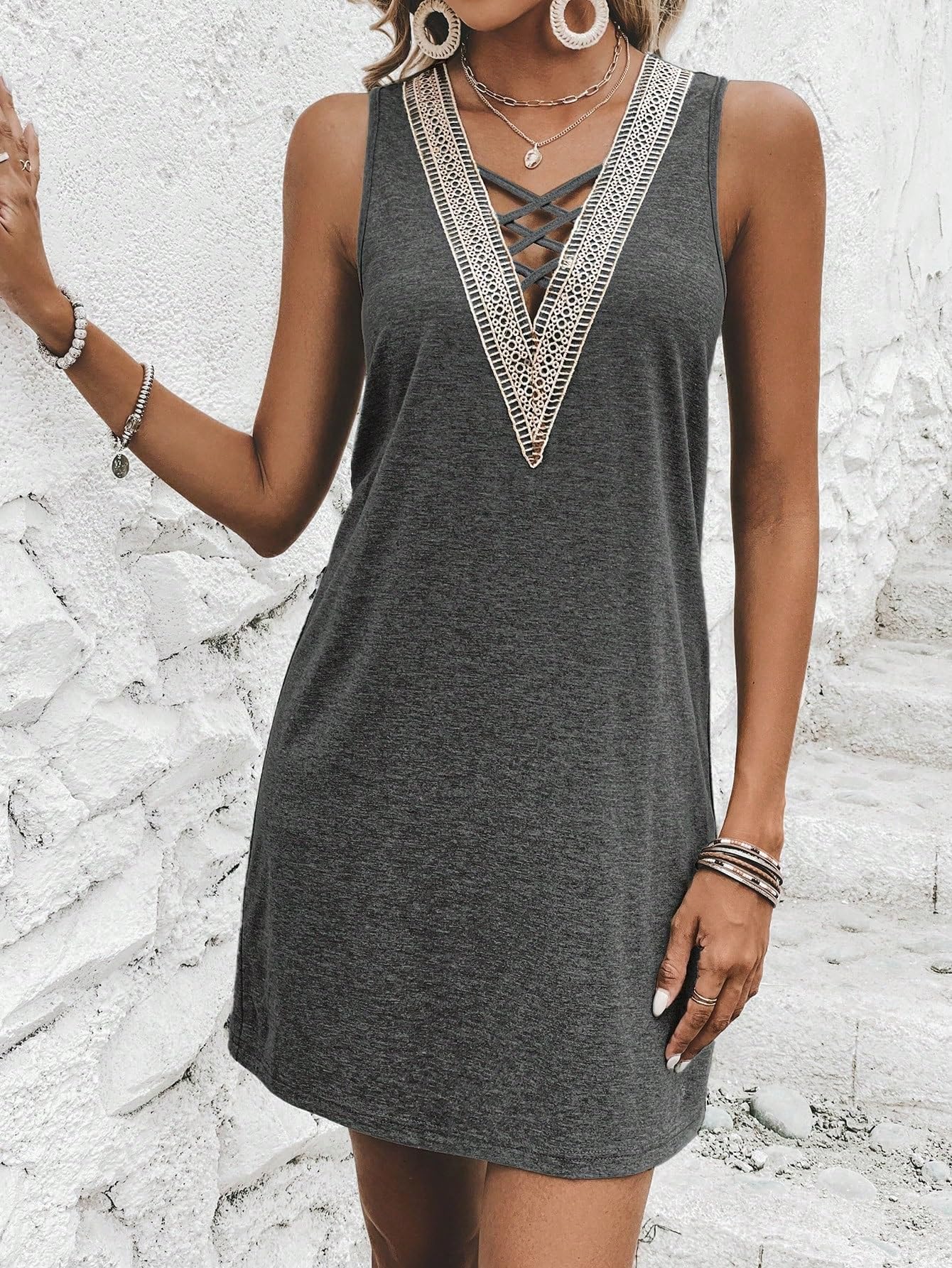 2024 Women's Summer Sleeveless Lace Cami Dress - Floral Casual Sundress for Beach, Vacation & Outdoor Parties