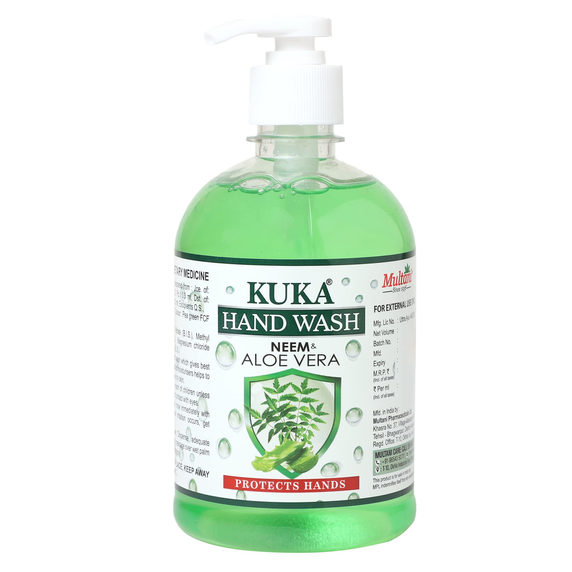 Multani Kuka Neem & Aloe Vera Ayurvedic Hand Wash - 500ml Natural Liquid Soap for Dry & Sensitive Skin | Perfect for Home, Kitchen & Bathroom Use