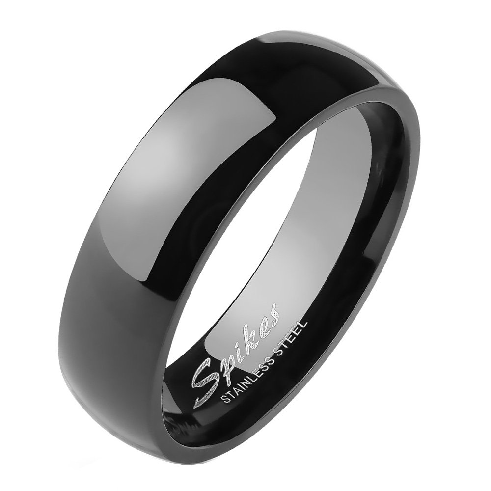 Jinique STR-0003 Stainless Steel Shiny Polished Black Plain Band Ring for Men & Women - Gift Box Included - Perfect for Weddings, Anniversaries & Everyday Fashion