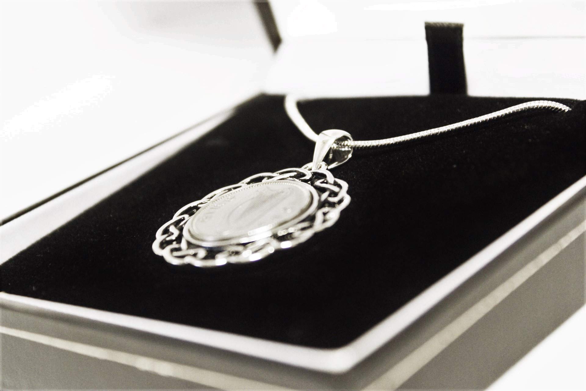 Vintage 1948 Irish Threepence Rhodium Plated Pendant Necklace - Unique Birthday Gift for Women, Anniversary Present, Celtic Jewelry for Special Occasions