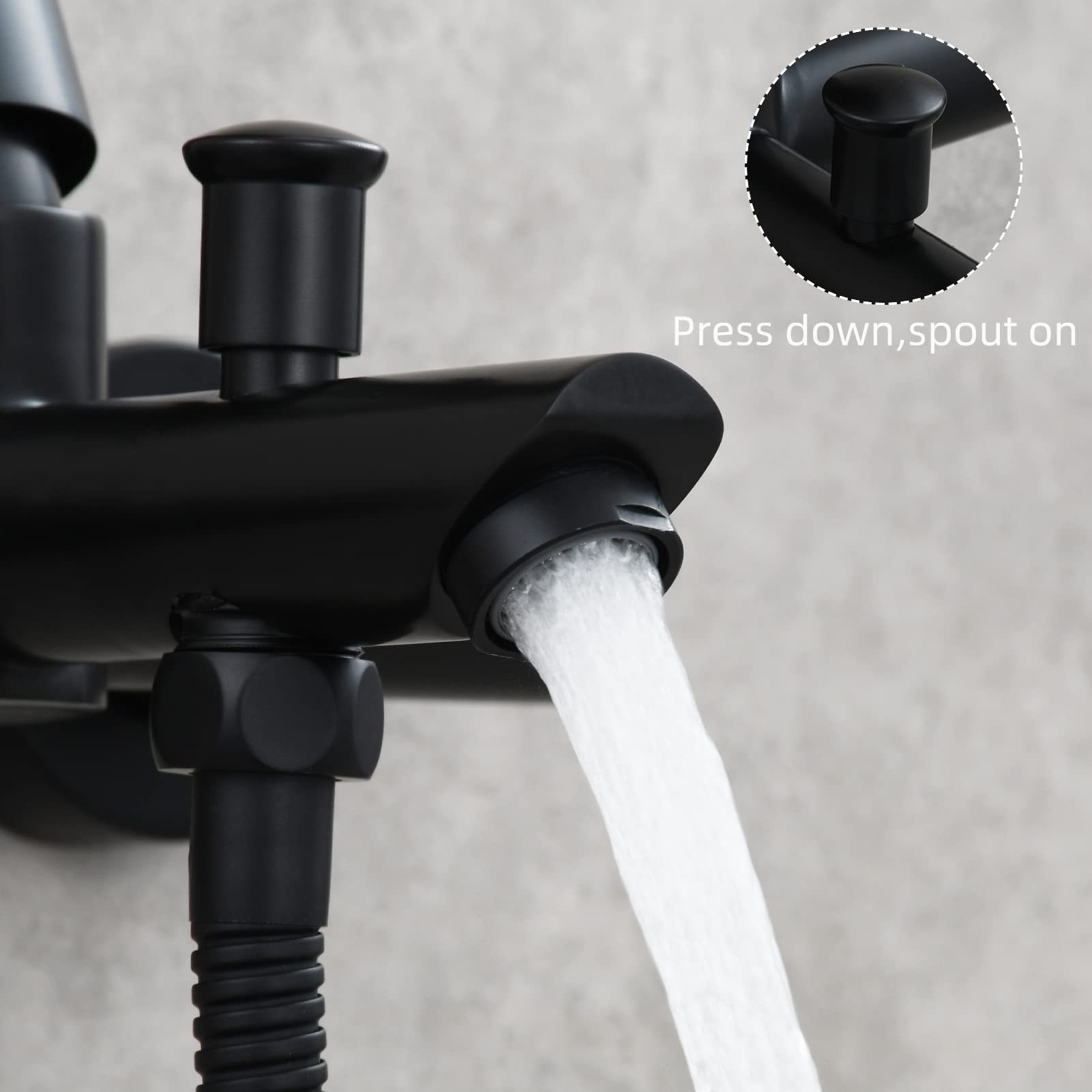 Premium Black Stainless Steel Wall Mounted Tub Faucet Set with Hand Shower and Adjustable Bracket - SNA516BF1 | Modern Bathroom Fixture for Spa-Like Relaxation and Luxury Home Decor