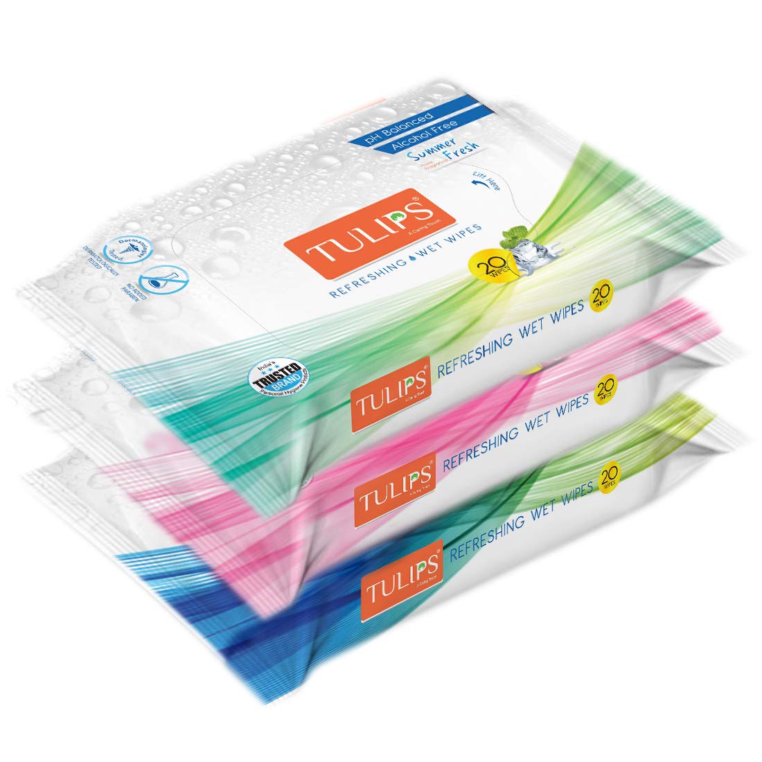 Tulips Refreshing Scented Wet Wipes - 3 Pack (60 Wipes Total) | Japanese Cherry, Magnolia & Summer Fresh Fragrances | For Face, Hands & On-The-Go Cleansing
