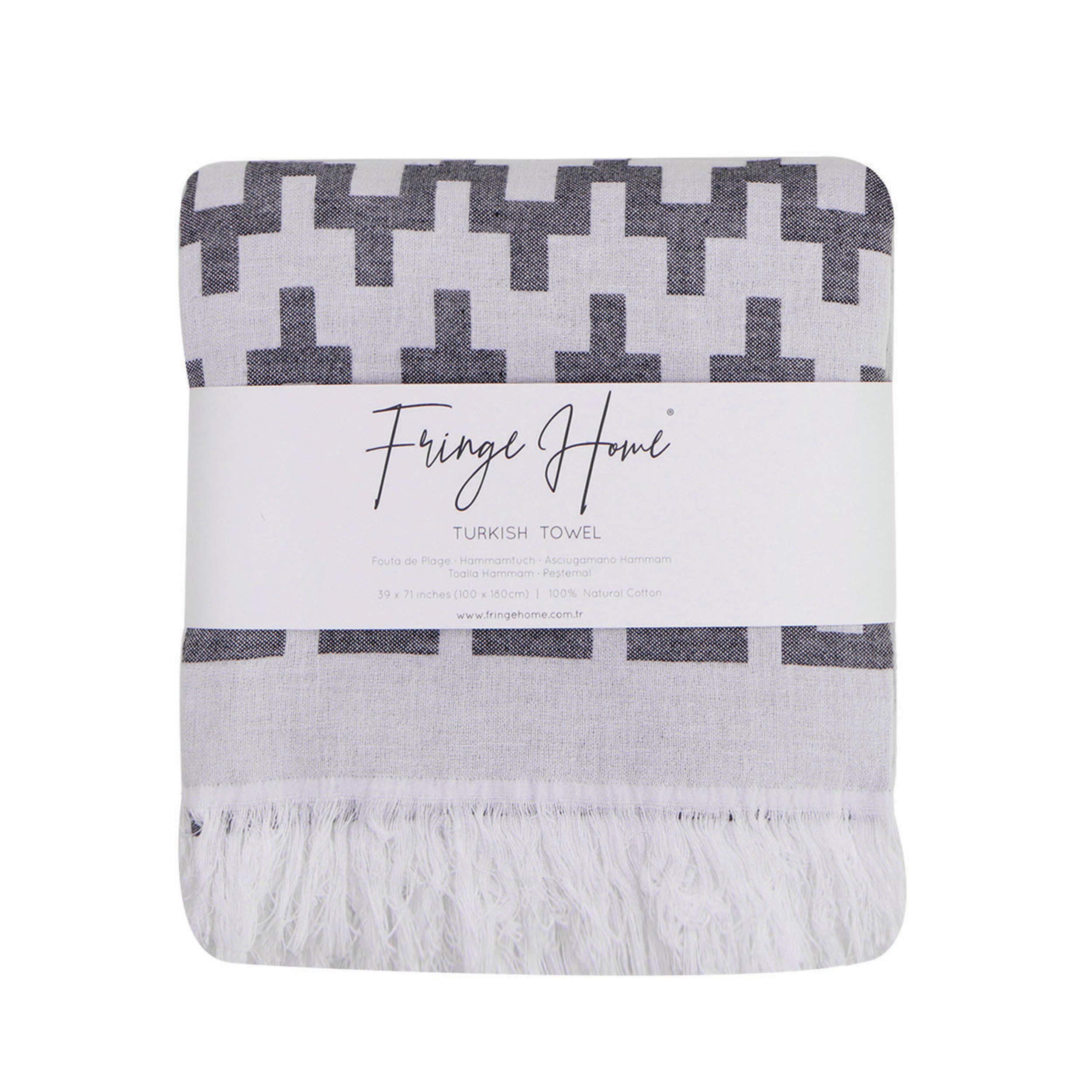 Premium 100% Cotton Turkish Peshtemal Towel - Large Lightweight Beach & Bath Towel for Travel, Spa, Yoga & Pool - Quick Dry, Soft & Absorbent (Pyramid - Black, 1)