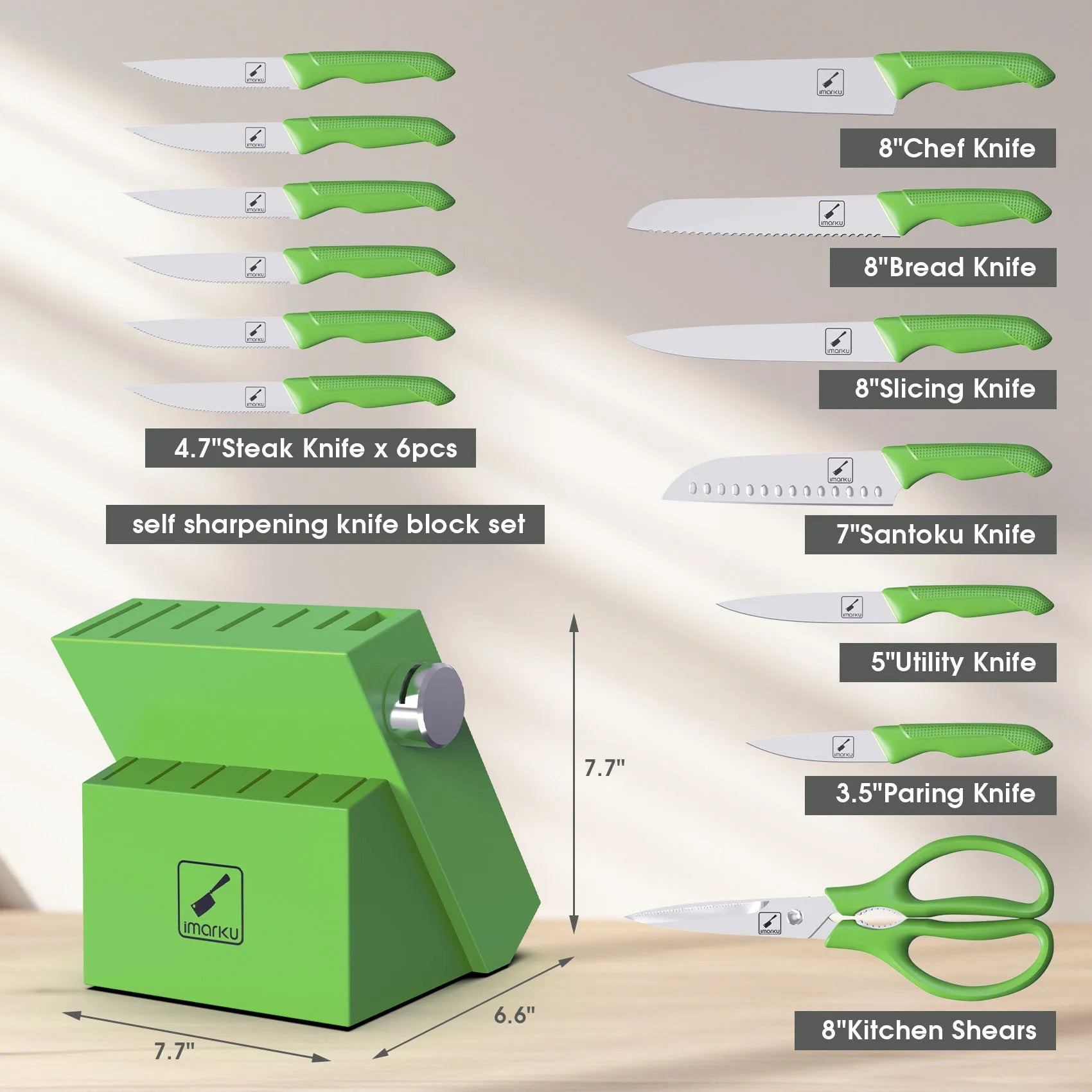 Premium 6-Piece Green Knife Set with Sharp Stainless Steel Blades & Ergonomic PP Handles - Perfect for Kitchen, Camping, BBQ, and Outdoor Cooking