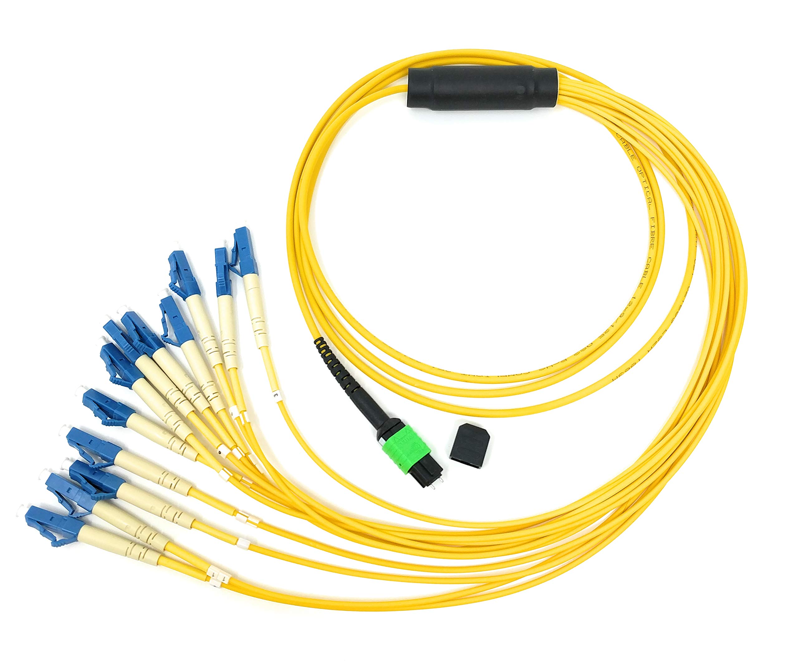 Ultra Spec Single Mode MPO Male APC to 12x LC-UPC Simplex Breakout Cable - 2m Length - High-Speed Fiber Optic Patch Cord for Data Centers & Telecom Networks