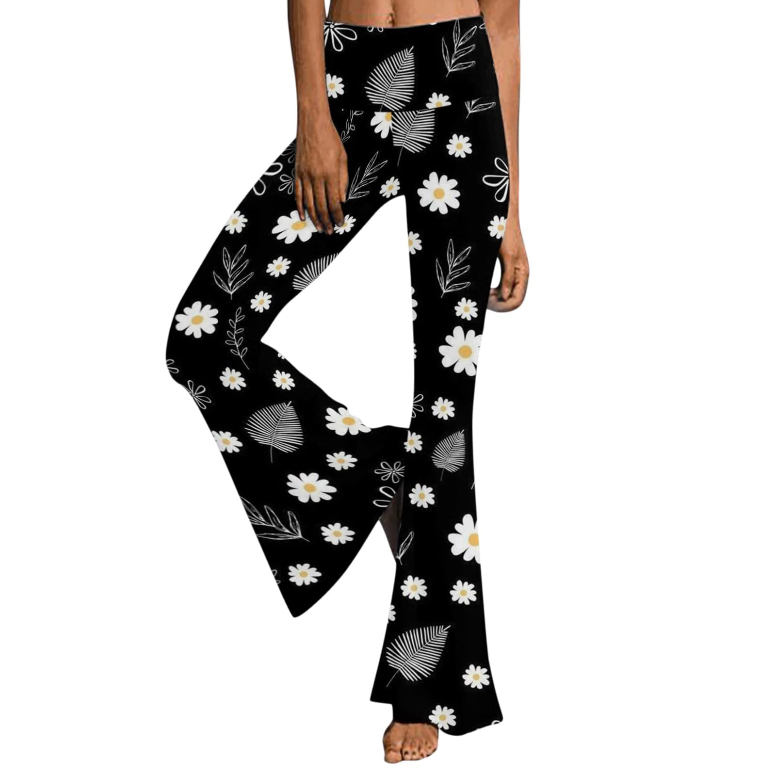 Women's High Waist Stretch Bell Bottom Pants - Flared Leg Trousers with Pockets & Stylish Print | Perfect for Casual Wear, Office Outfits & 70s Retro Fashion