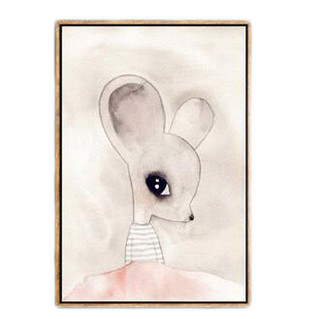 Nordic Rabbit Girl Canvas Wall Art - Hand-Painted Modern Home Decor for Living Room, Bedroom & Office - Perfect for Boho & Scandinavian Style Interiors