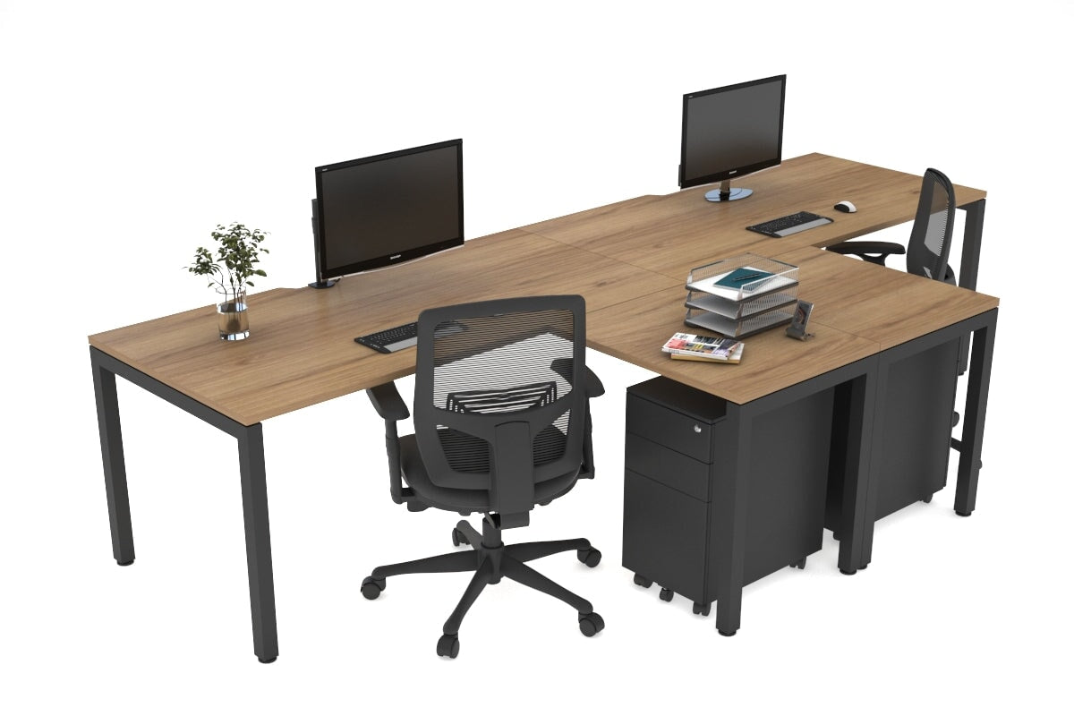 Quadro Square Legs 2-Person Corner Workstation T-Configuration [1600L x 1800W with Cable Management] - Perfect for Office, Home Workspace & Collaborative Environments