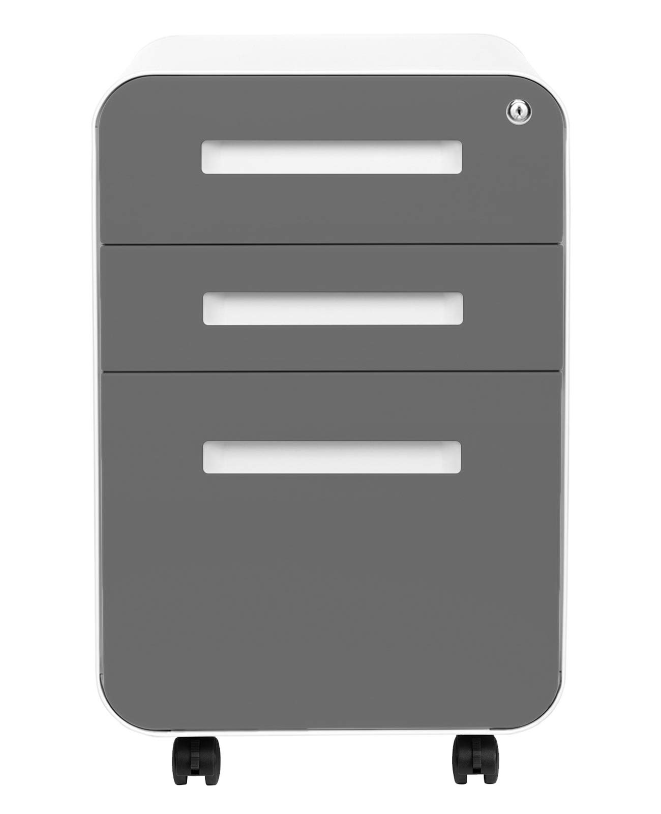 Laura Davidson 3-Drawer Locking File Cabinet - Under Desk Metal Filing Cabinet for Legal & Letter Folders, Wheels & Stationary Feet, Pre-Assembled, Dark Grey - Perfect for Home Office, Small Business & Professional Workspaces