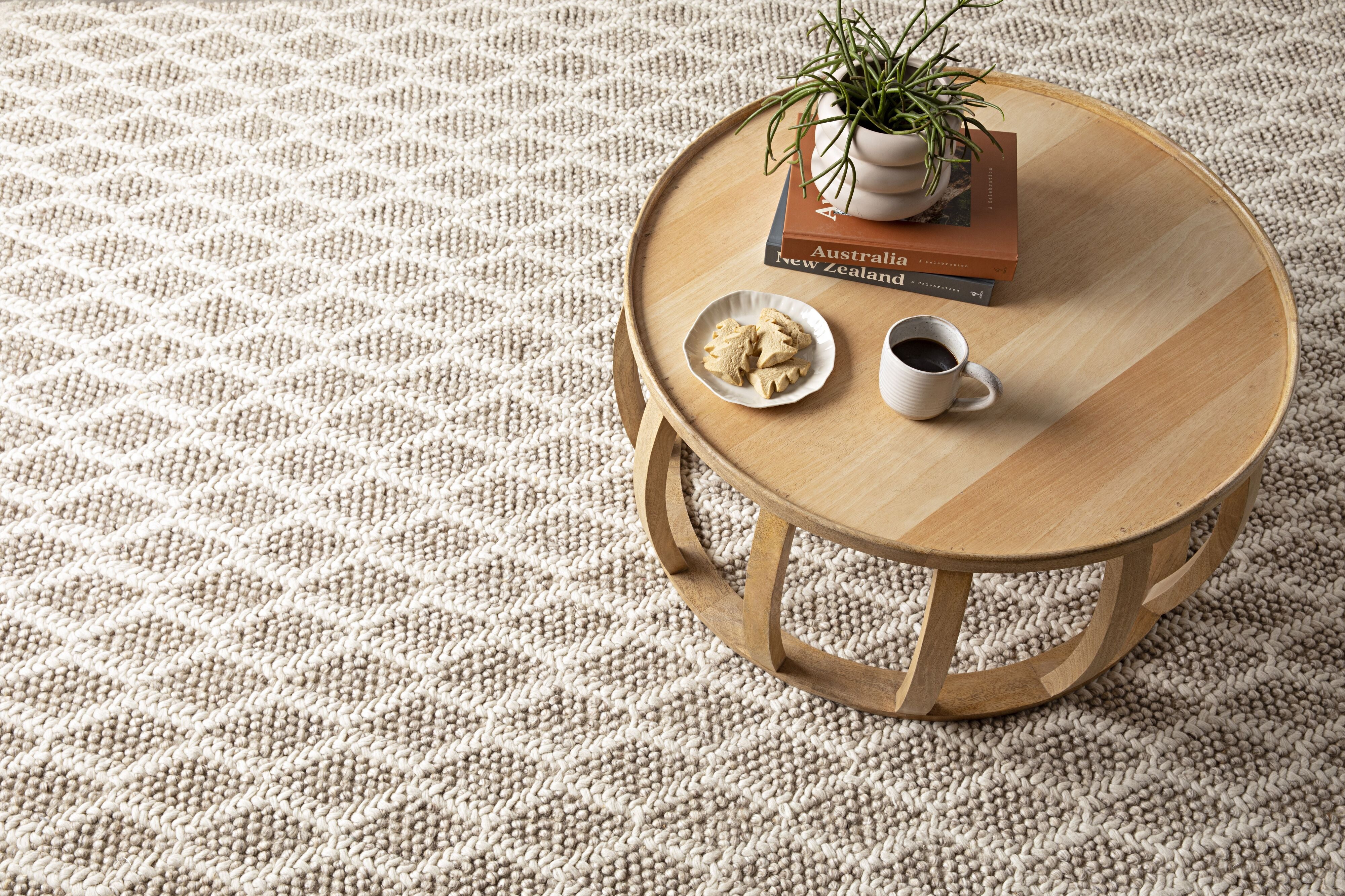 Braided Diamond Hand Woven Wool Blend Natural & Cream Area Rug 300x240cm (8'x10') - Soft Boho Chic Living Room Carpet for Bedroom, Nursery & Cozy Home Decor