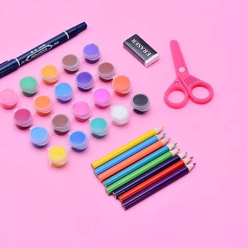 Professional 150-Piece Art Set with Oil Pastels, Crayons, Colored Pencils, Paint Brushes & Watercolor Cakes - Perfect for Artists, Students & Hobbyists - Great for Sketching, Painting & DIY Crafts (Pink)