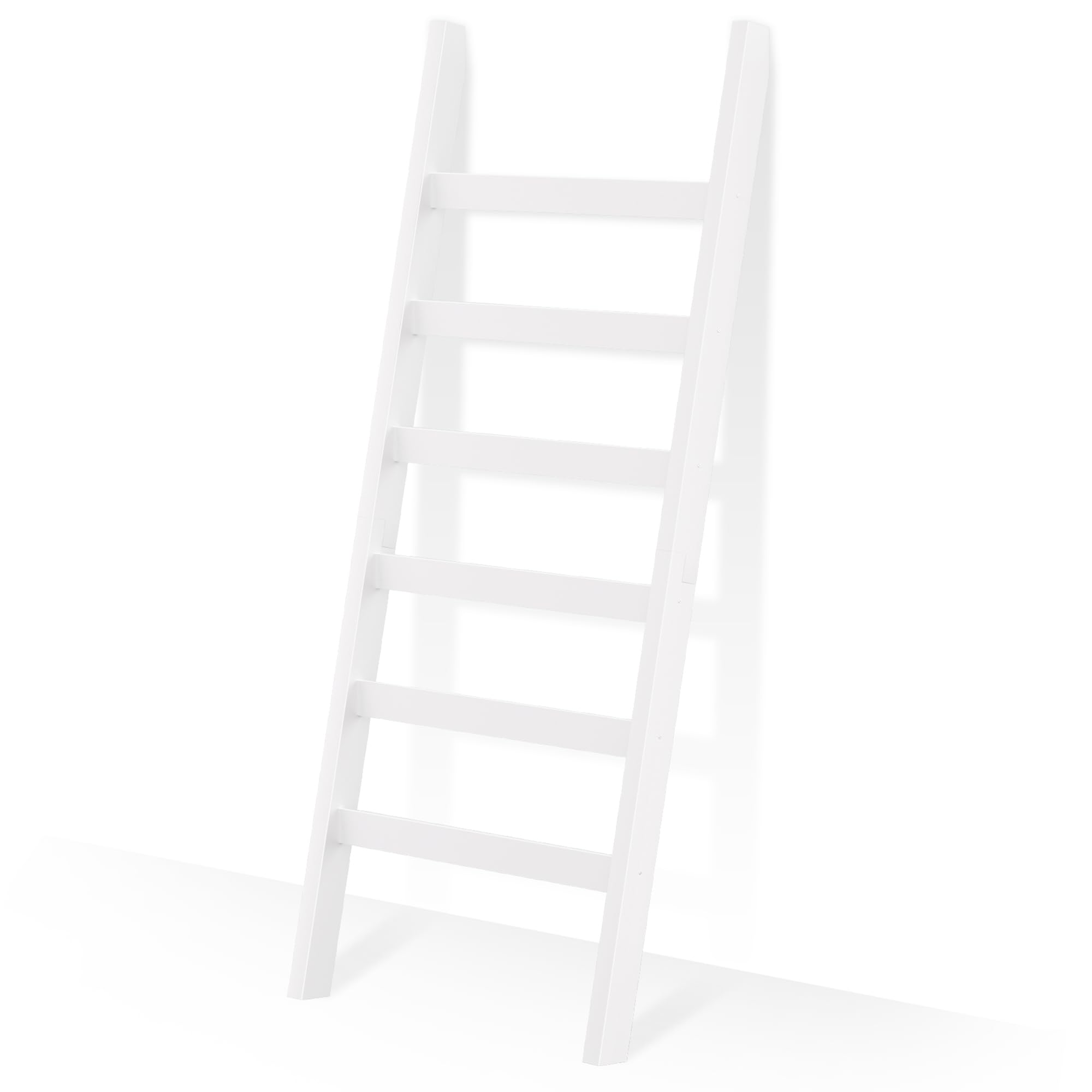 6-Tier Blanket Ladder - 68.9 Inch Tall Rustic Bamboo Blanket Rack & Wall Shelf for Bathroom, Living Room, Bedroom - White | Perfect for Organizing Throws, Quilts, and Towels in Home Decor