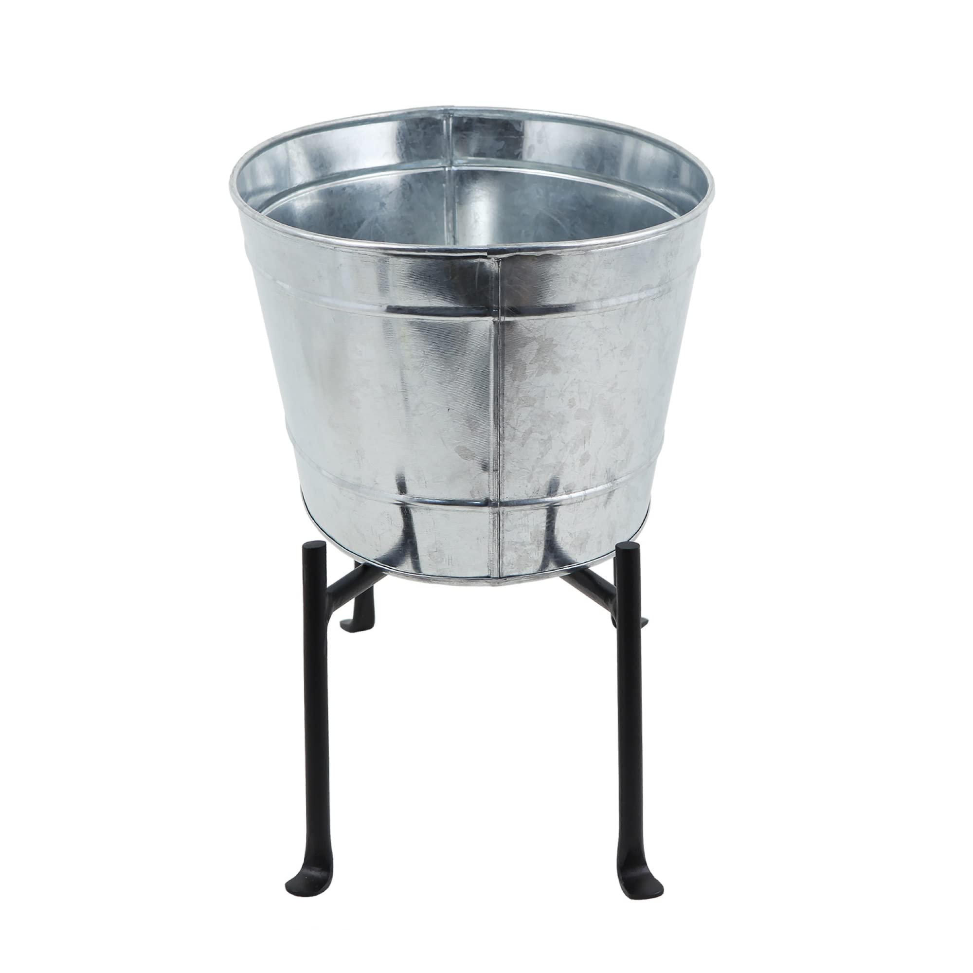 Achla Designs 122-0088 Mini Oval Galvanized Steel Tub with Folding Stand - Rustic Planter for Indoor/Outdoor Plants, Herbs & Flowers - Perfect for Patio, Garden & Home Decor