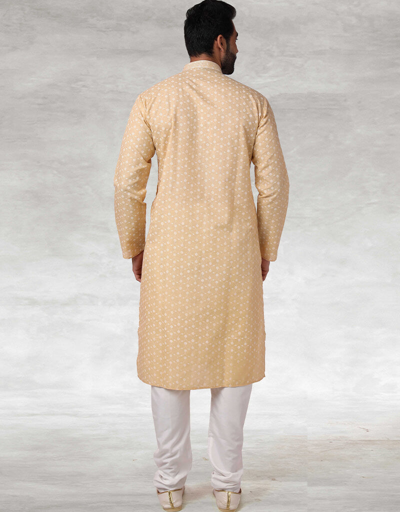 Baige Cotton Kurta Hand Loomed in Premium Yarns with Chudidaar - Elegant Ethnic Wear for Festivals & Special Occasions