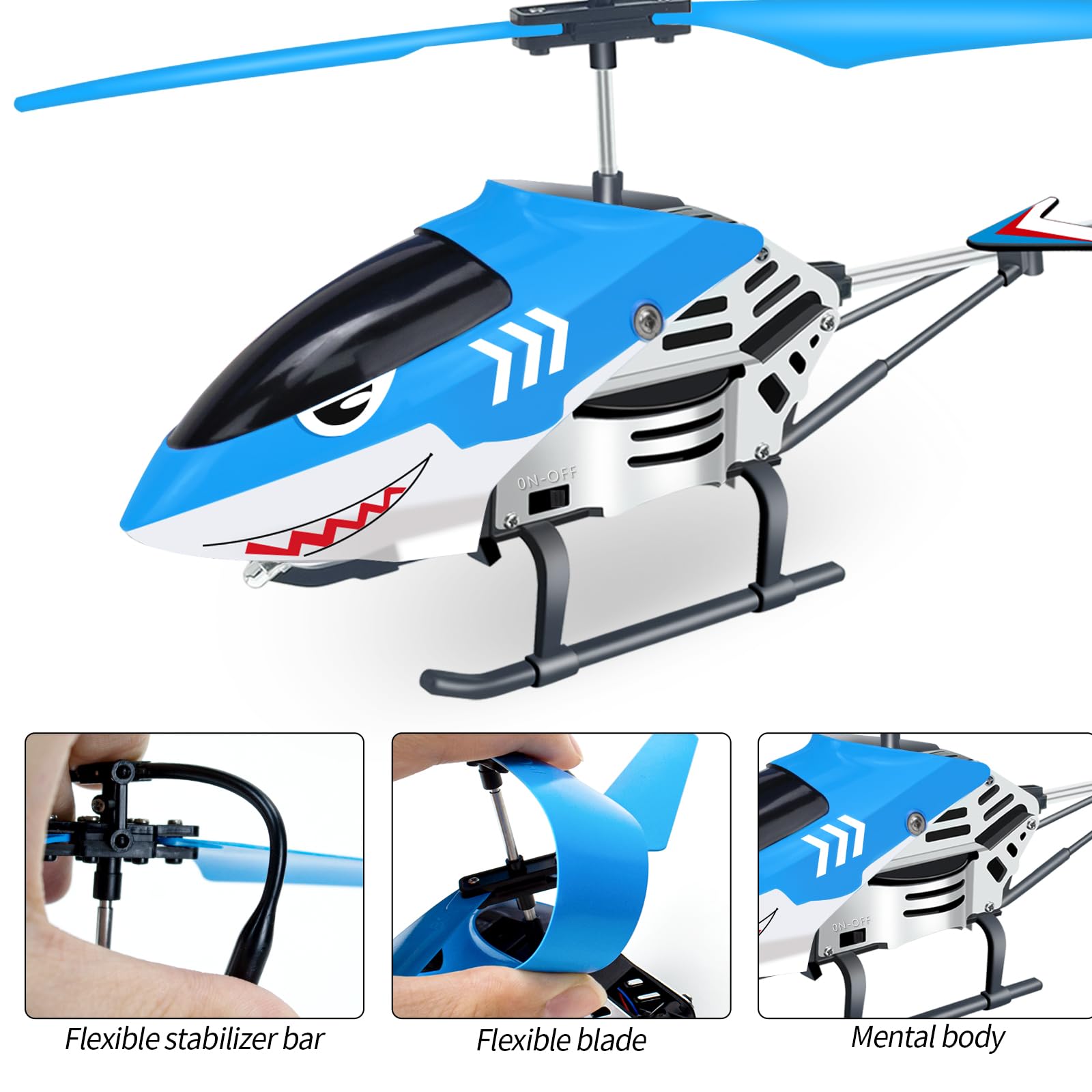 Best Remote Control Helicopter for Kids - 2.4GHz RC Helicopter Toy with LED Lights, 3.5 Channel, Gyro Stabilizer & Altitude Hold | Perfect Gift for Boys & Girls Ages 8+ | Indoor Flying Fun for Beginners (Shark Design) - Great for Birthday Gifts, STEM Learning & Family Playtime