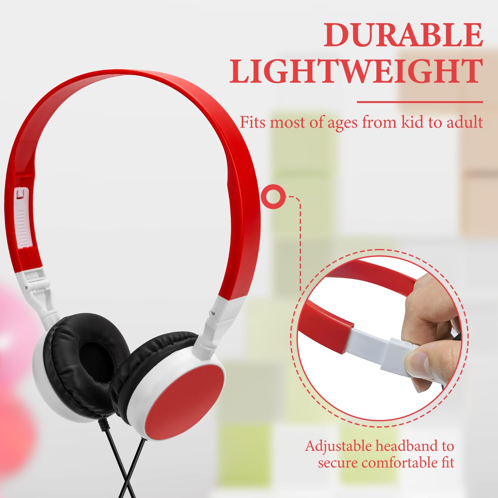 Geekria 24 Pack Adjustable On-Ear Wired Headphones for Kids - Bulk Classroom Headphones for School, Library & Computer Lab Use - Durable Student Headset for Learning & Online Classes