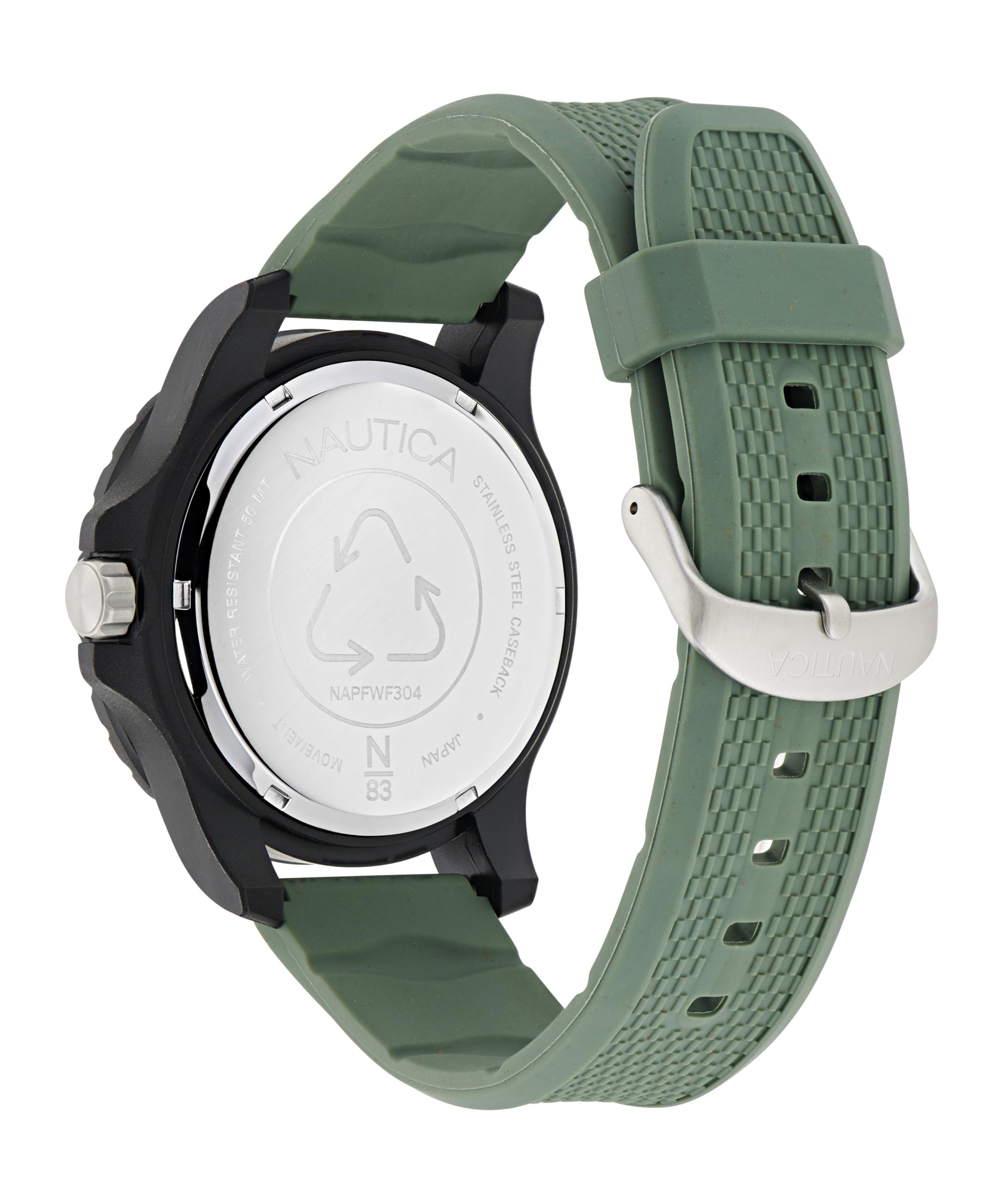 Nautica Men's NAPFWF304 Finn World Military Green Wheat PU Fiber Strap Watch - Waterproof Casual & Dress Watch for Outdoor, Office & Everyday Wear