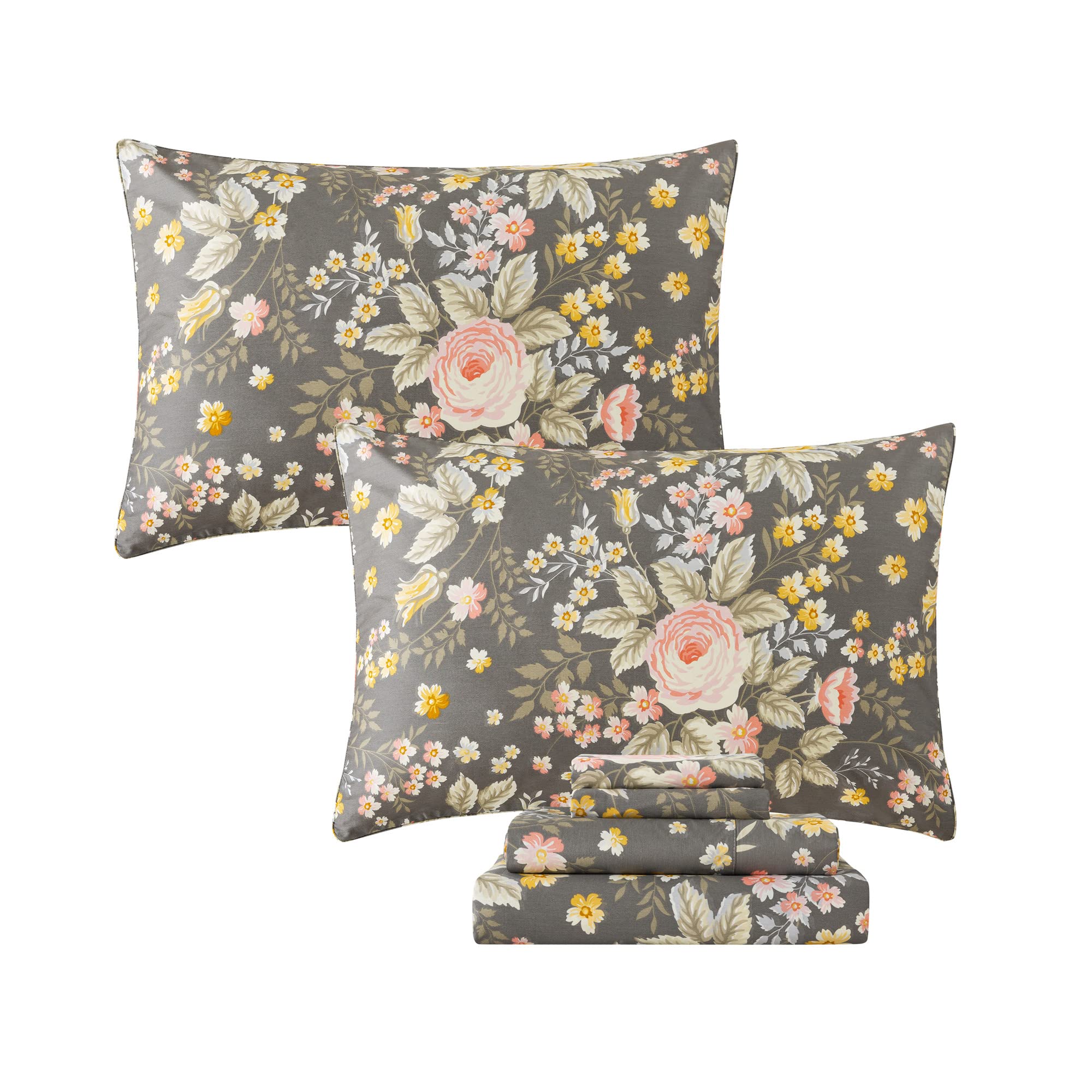 FADFAY 100% Cotton Queen Size 4-Piece Vintage Floral Bedding Set - Shabby Peony French Country Farmhouse Style with Deep Pocket Fitted Sheet | Perfect for Guest Rooms, Master Bedrooms & Cozy Farmhouse Decor