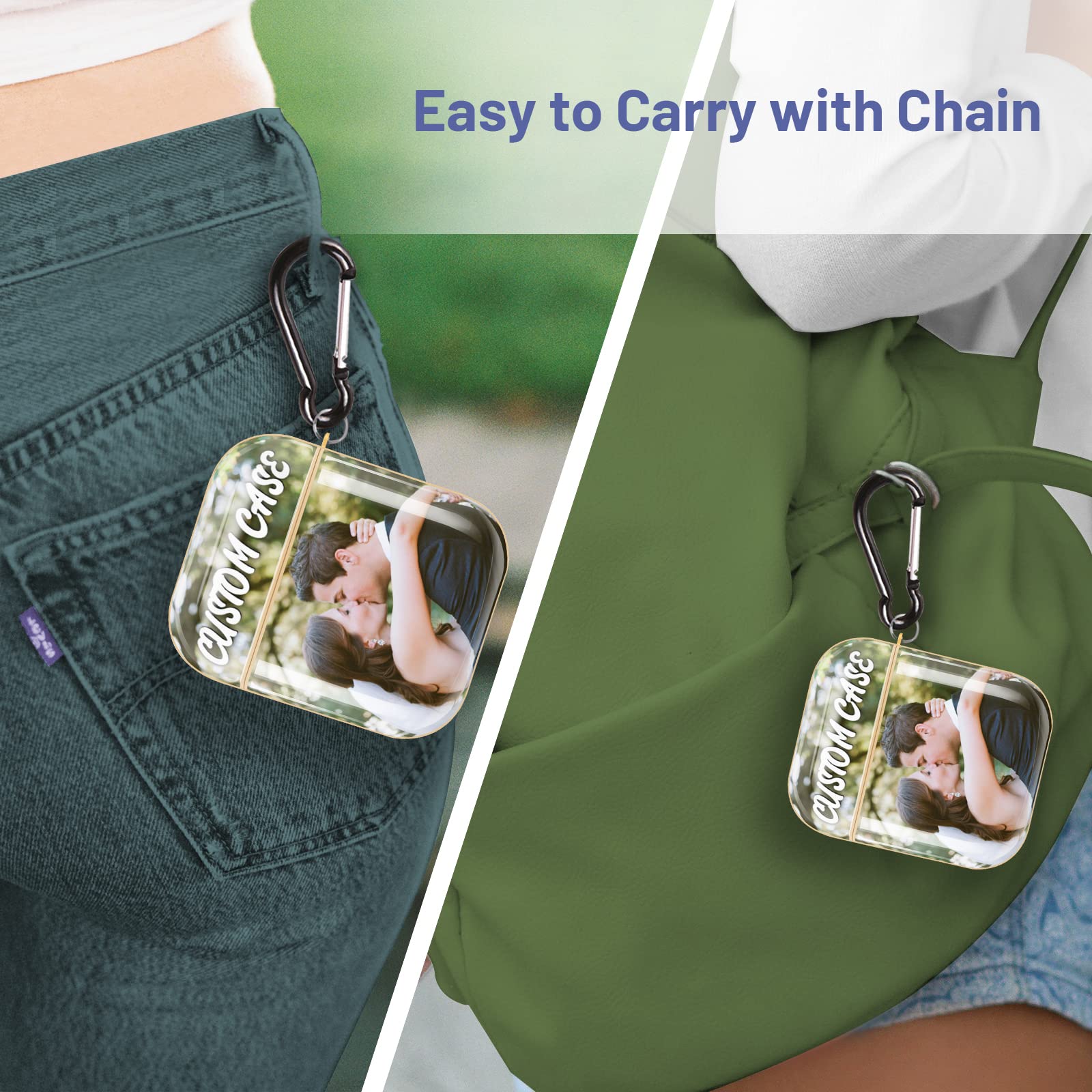 Custom AirPods Case with Keychain - Personalized Photo & Text Cover for AirPods 1/2 - Perfect Gift for Men & Women