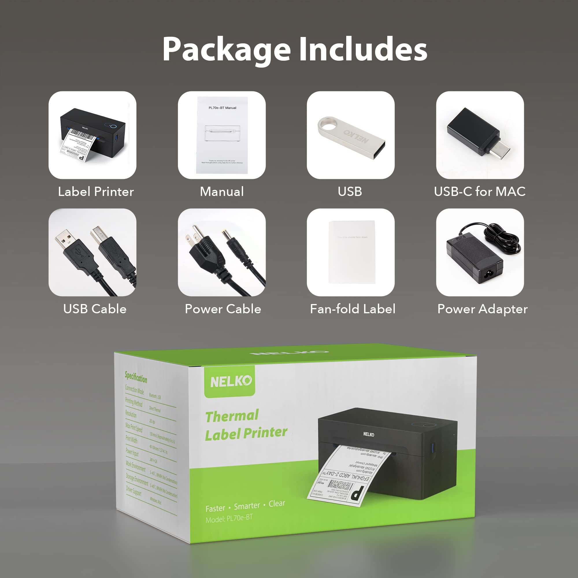 Nelko Bluetooth Thermal Label Printer 4x6 - Shipping Label Printer for DHL, UPS, Amazon, eBay, Shopify & Zalando - Compatible with Android, iOS, Windows, Mac & Chrome - Perfect for E-commerce Sellers & Small Businesses (Black)