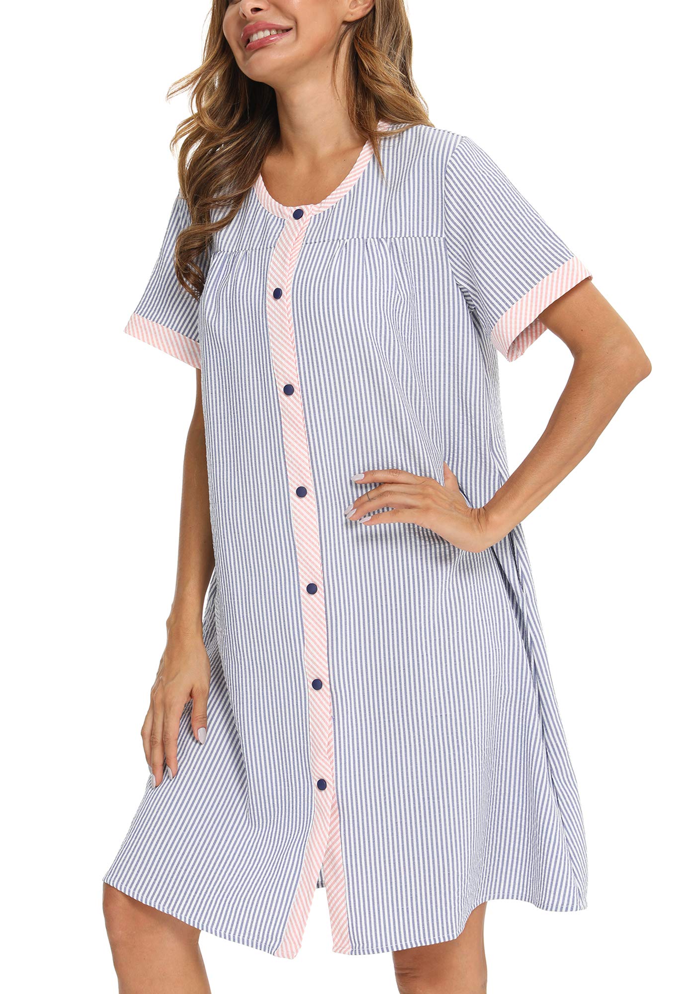 YOZLY Women's Short Sleeve House Dress - Casual Home Robe with Pockets, Lightweight Duster for Lounging, Maternity Nightgown & Morning Coffee | Perfect for Relaxing at Home, Running Errands or Postpartum Comfort