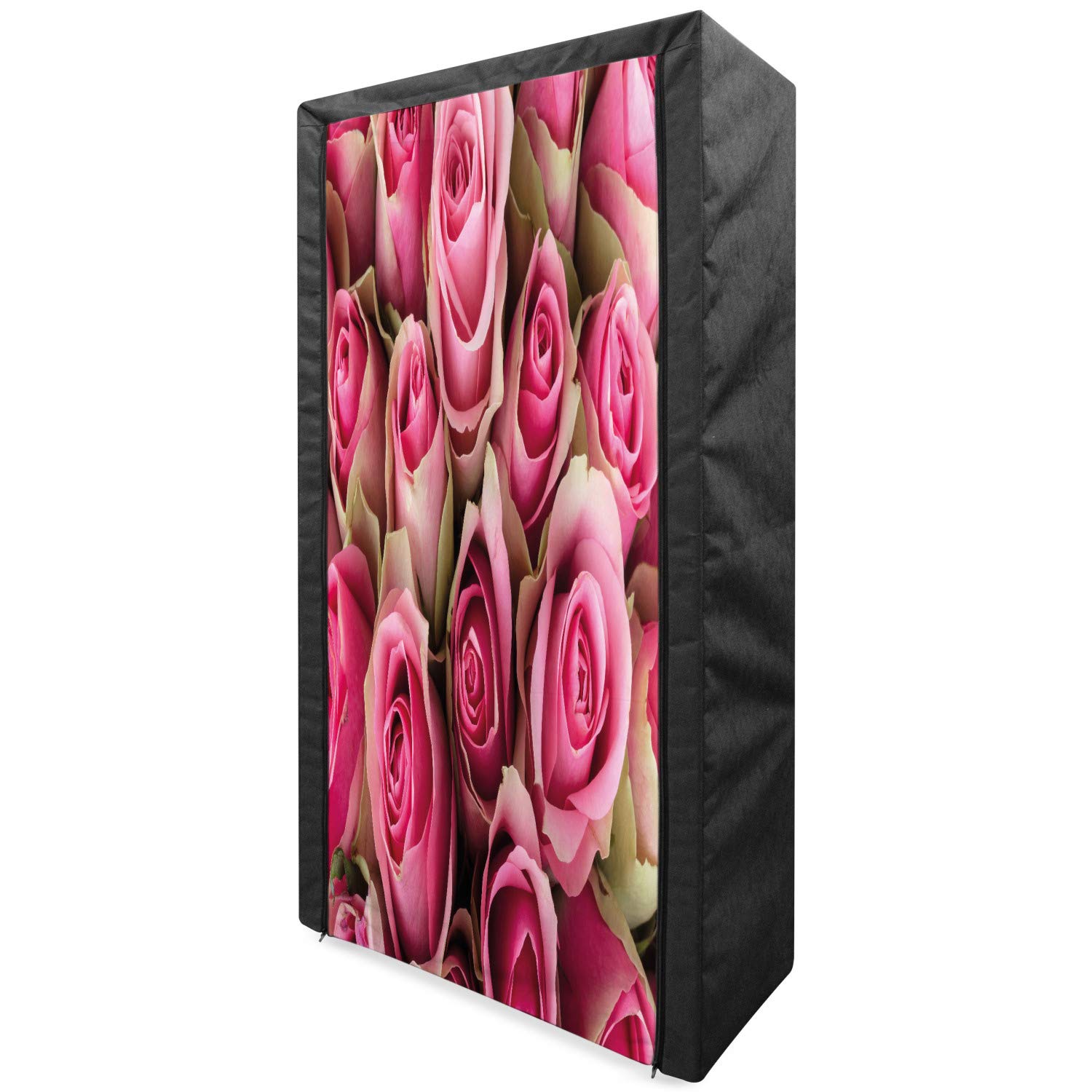 Ambesonne Rose Portable Fabric Wardrobe - Pink Floral Bouquet Design Clothing Organizer with Shelves, 33.5 Inch Closet Storage for Bedroom, Closet, Dorm | Perfect for Valentine's Day Gifts & Bridal Bouquet Theme Decor