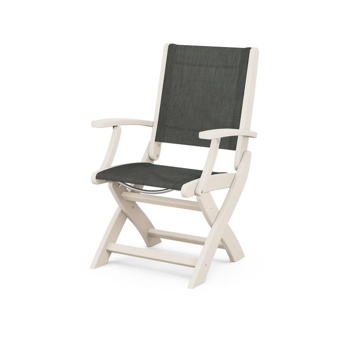 POLYWOOD Coastal Folding Chair - Durable Outdoor Furniture for Patio, Beach & Poolside - Weather-Resistant Adirondack Style Chair with Cup Holder