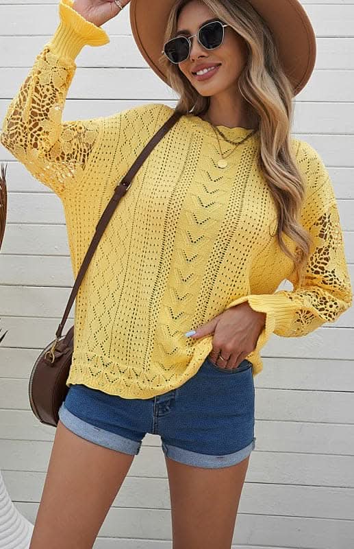 Elegant Cutout Petal Sleeve Sweater for Women - Trendy Knit Pullover for Fall & Winter - Perfect for Office, Date Night & Casual Outings