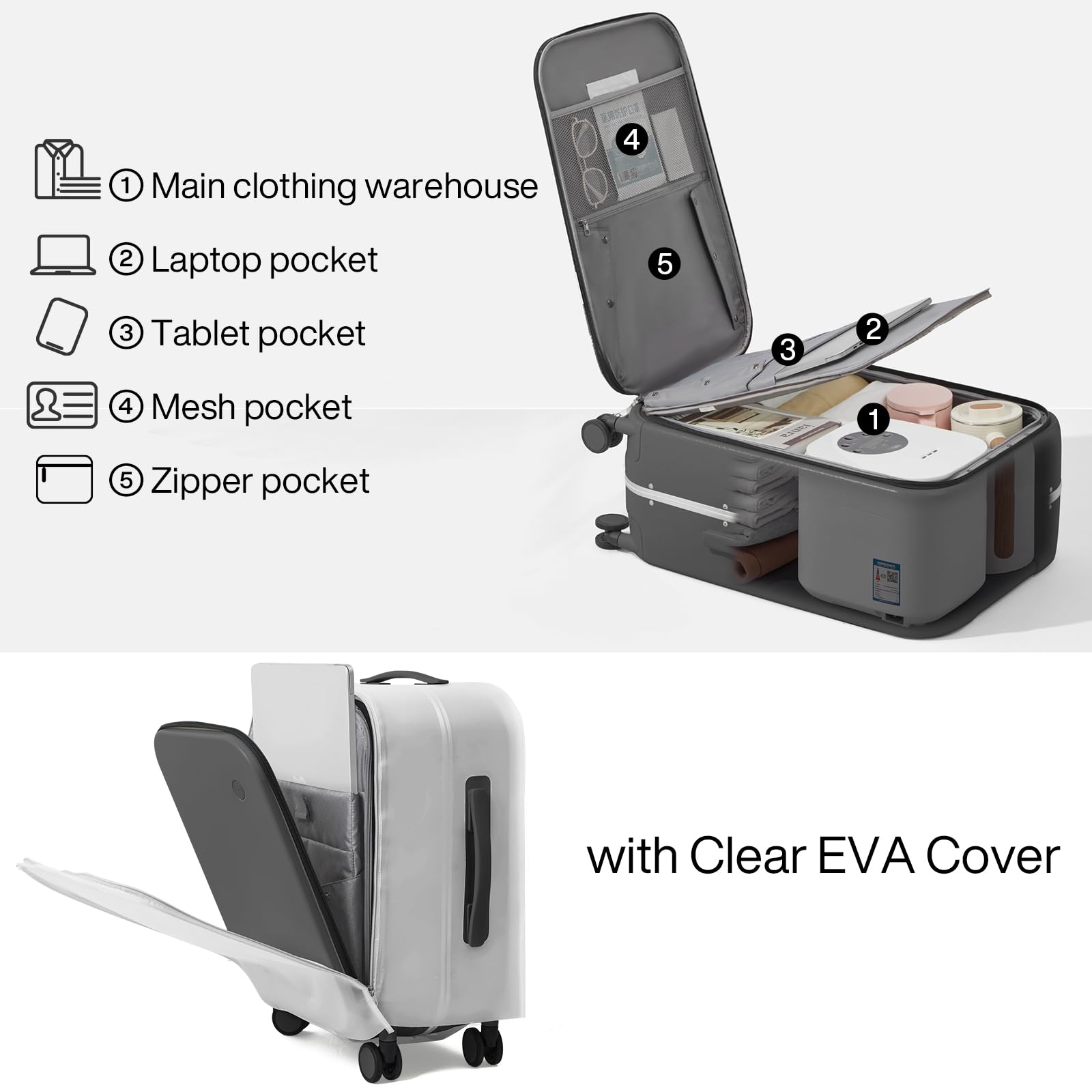 24'' Mixi Hardside Spinner Luggage with Aluminum Frame, TSA Lock & Cover - Rock Gray | Durable Checked Suitcase for Travel, Business Trips & Vacations