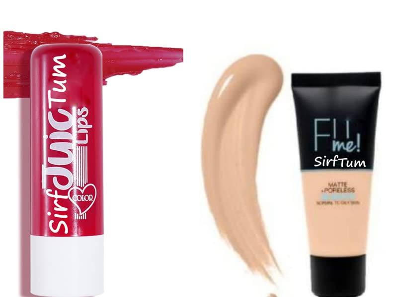 SIRF TUM FIT ME Matte Poreless Foundation & Cherry Lip Balm Set - Natural Makeup for Women & Girls - Perfect for Daily Wear, Date Night & Special Occasions