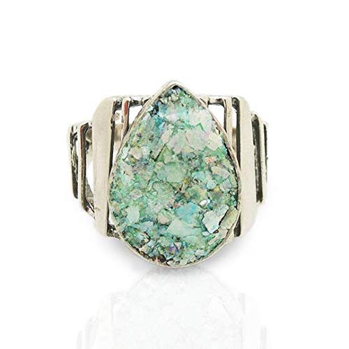 Ancient Roman Glass Oval Ring - Handmade Hammered Silver Jewelry for Women, Vintage Style Statement Piece (Perfect for Weddings, Parties & Everyday Wear)