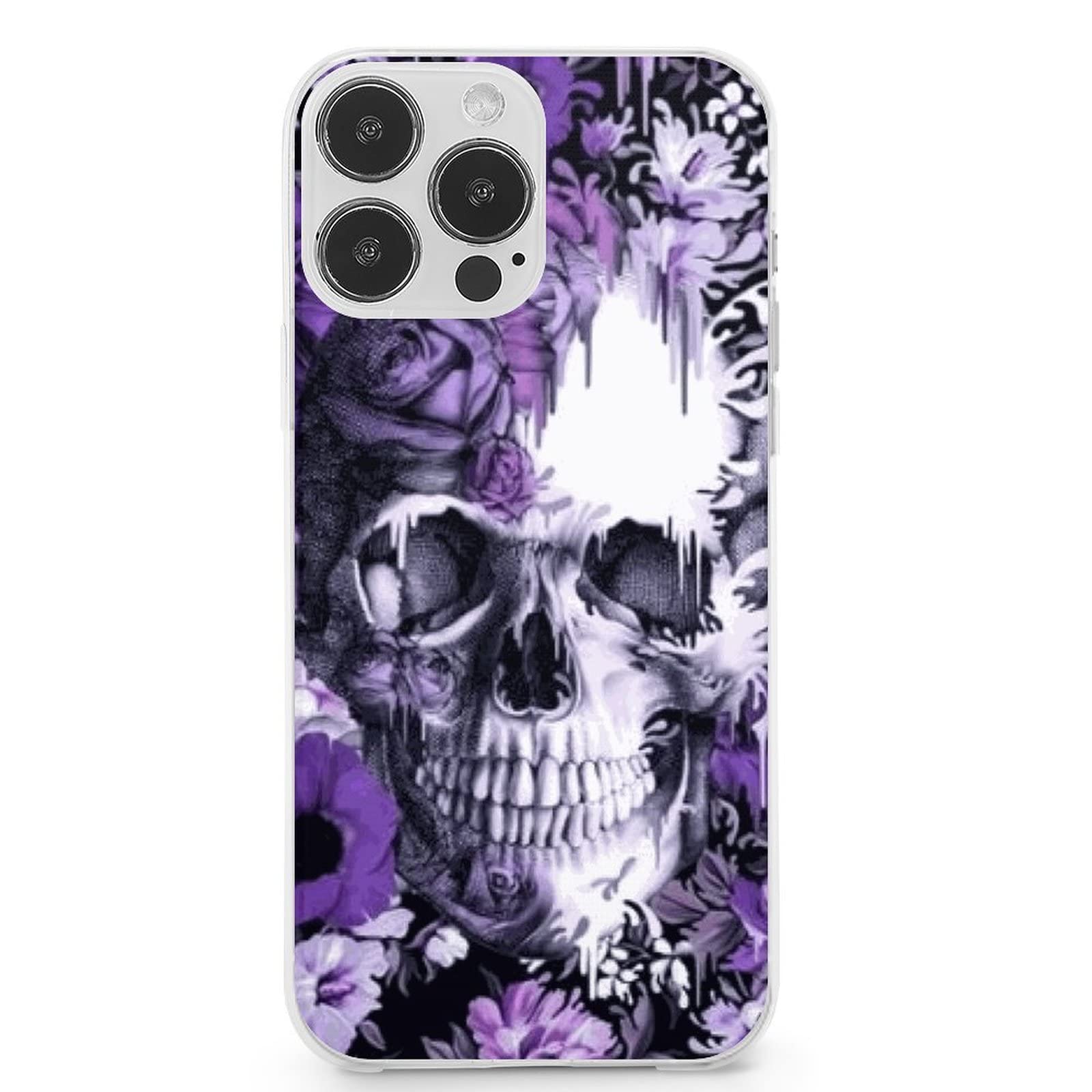 Stylish Skull Purple Flowers iPhone 13 Case - Shockproof TPU Protective Cover for iPhone 13 Pro Max/Pro/Mini - Perfect for Daily Use, Travel & Outdoor Activities