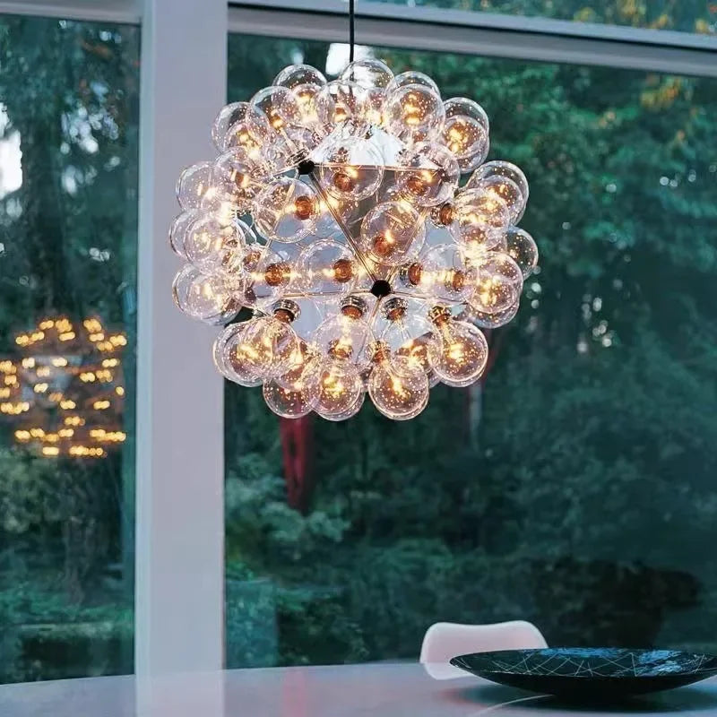 **Ayli Clear Glass Bubble Pendant Light - Modern Ceiling Fixture for Dining Room, Kitchen, or Bedroom Lighting**