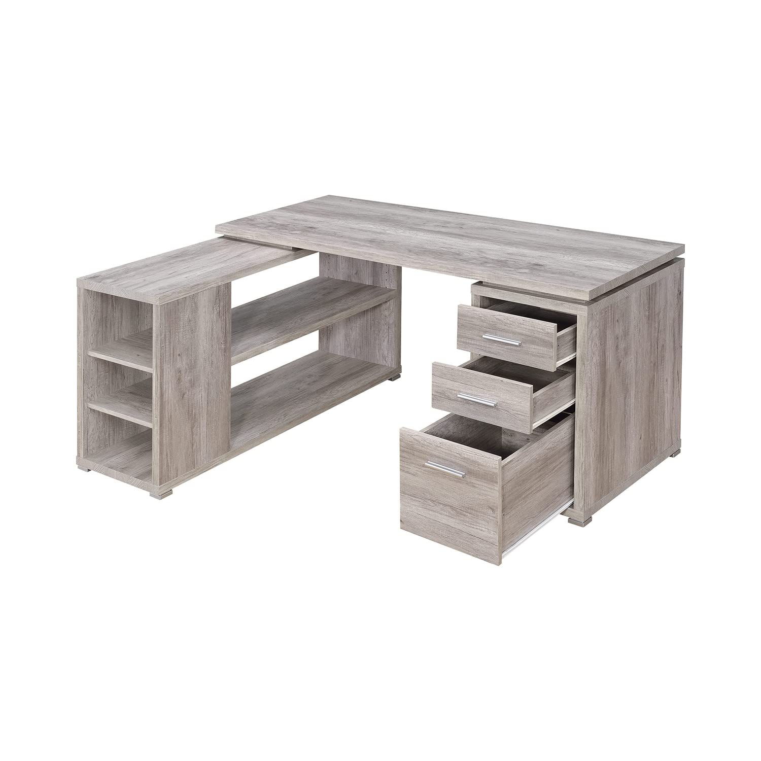 Simple Relax L-Shape Office Desk with 3 Drawers - Grey Driftwood Finish | Modern Home Office Furniture for Small Spaces, Work from Home & Study Room
