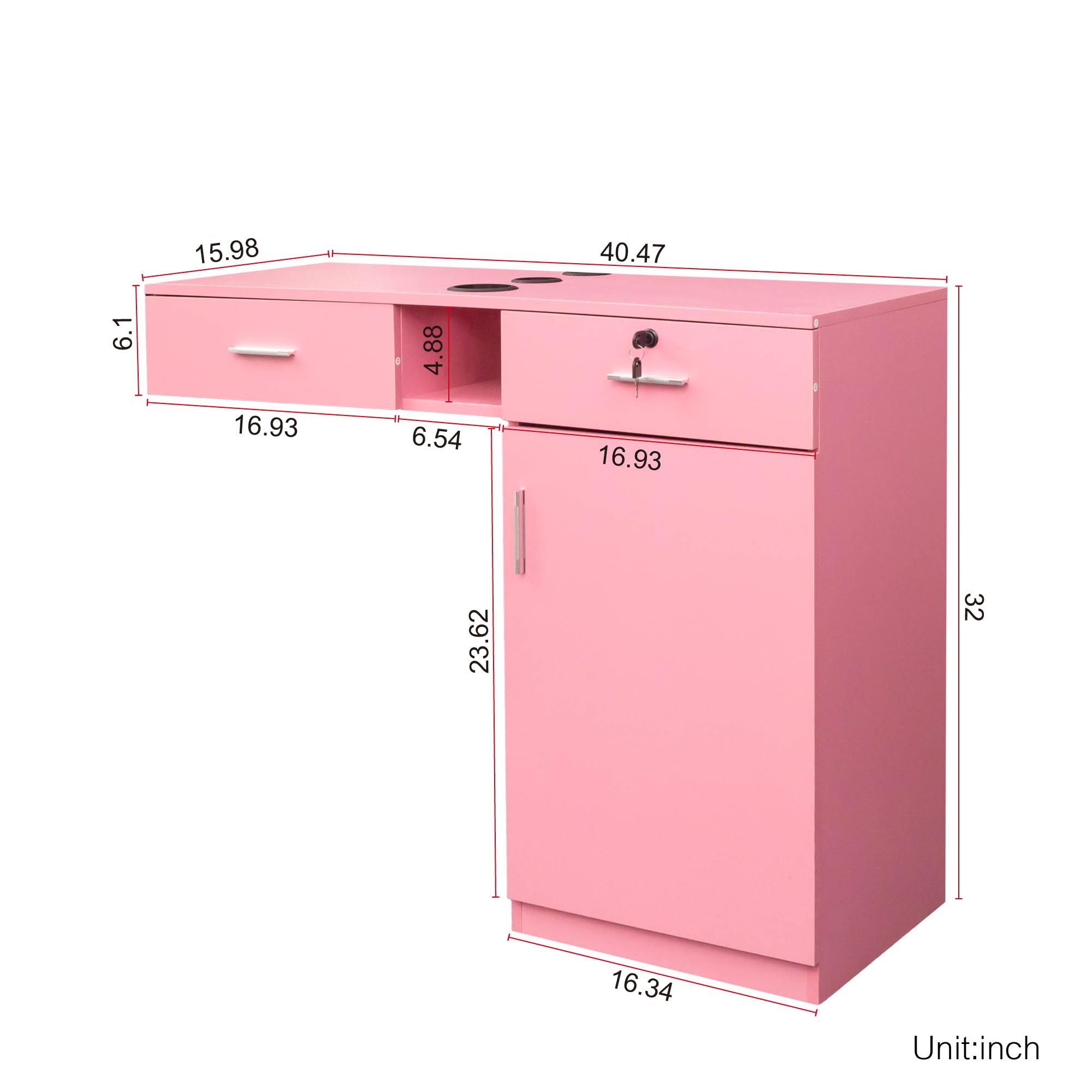 Pink Salon Storage Cabinet - Wall Mount Hair Stylist Station with Lockable Drawers & Appliance Holders for Barber Shop Organization