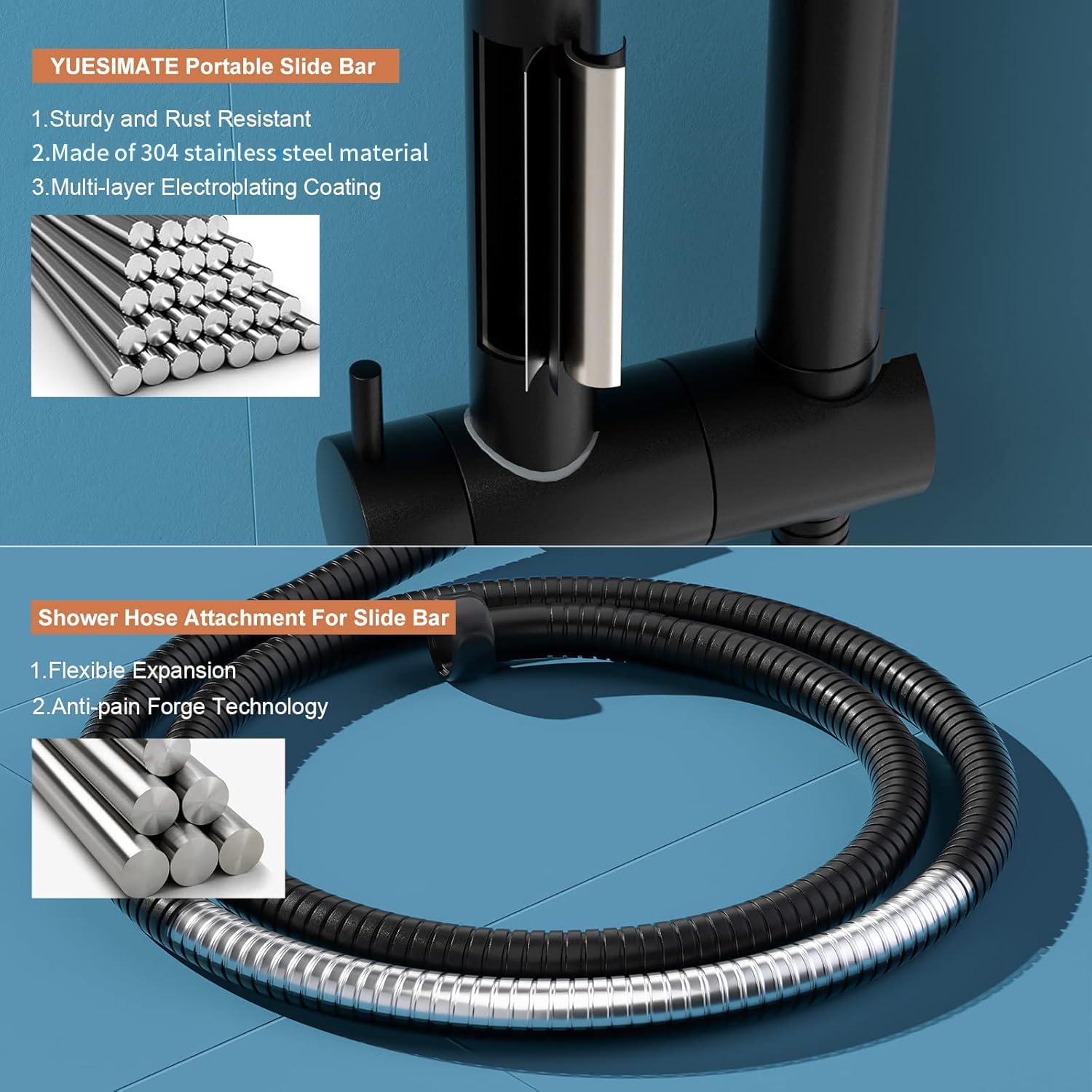 Round Handheld Shower Head with Adjustable Slide Bar - Matte Black Shower Wand with 59.06-Inch Hose - Height Adjustable Shower System for Bathroom, Spa & Relaxation