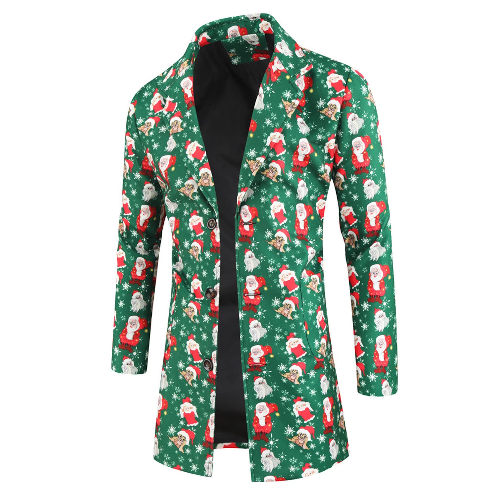 Men's Casual Christmas Printed Button Lapel Long Cardigan Coat - Warm Winter Overcoat & Stylish Top Blouse for Holiday Parties & Office Wear