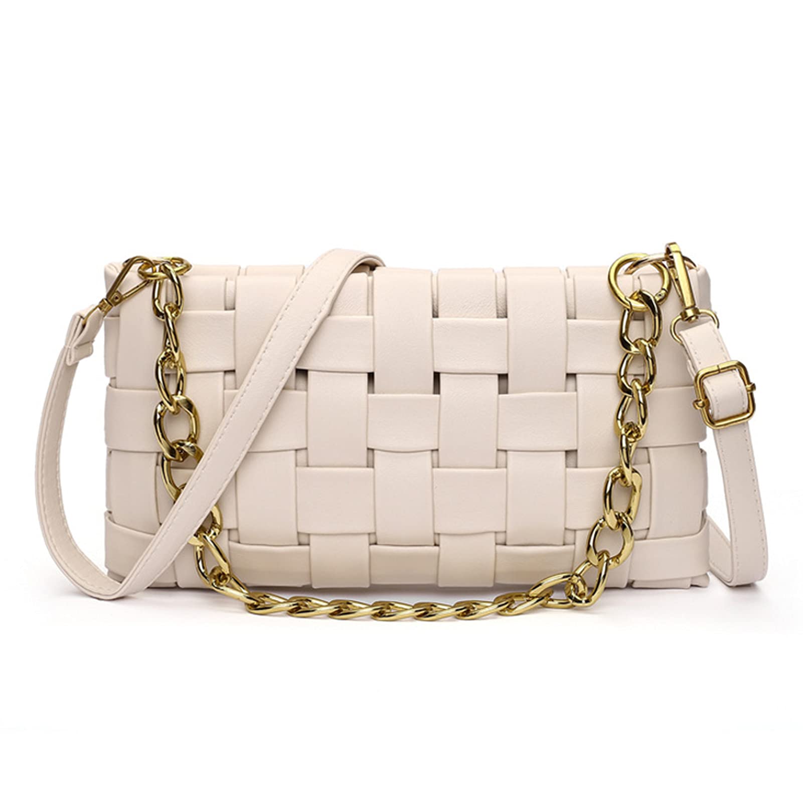 Women's Braided Shoulder Bag - Woven Crossbody Purse with Chain & 2 Removable Straps | Stylish Satchel Clutch for Casual Outings, Travel & Everyday Use